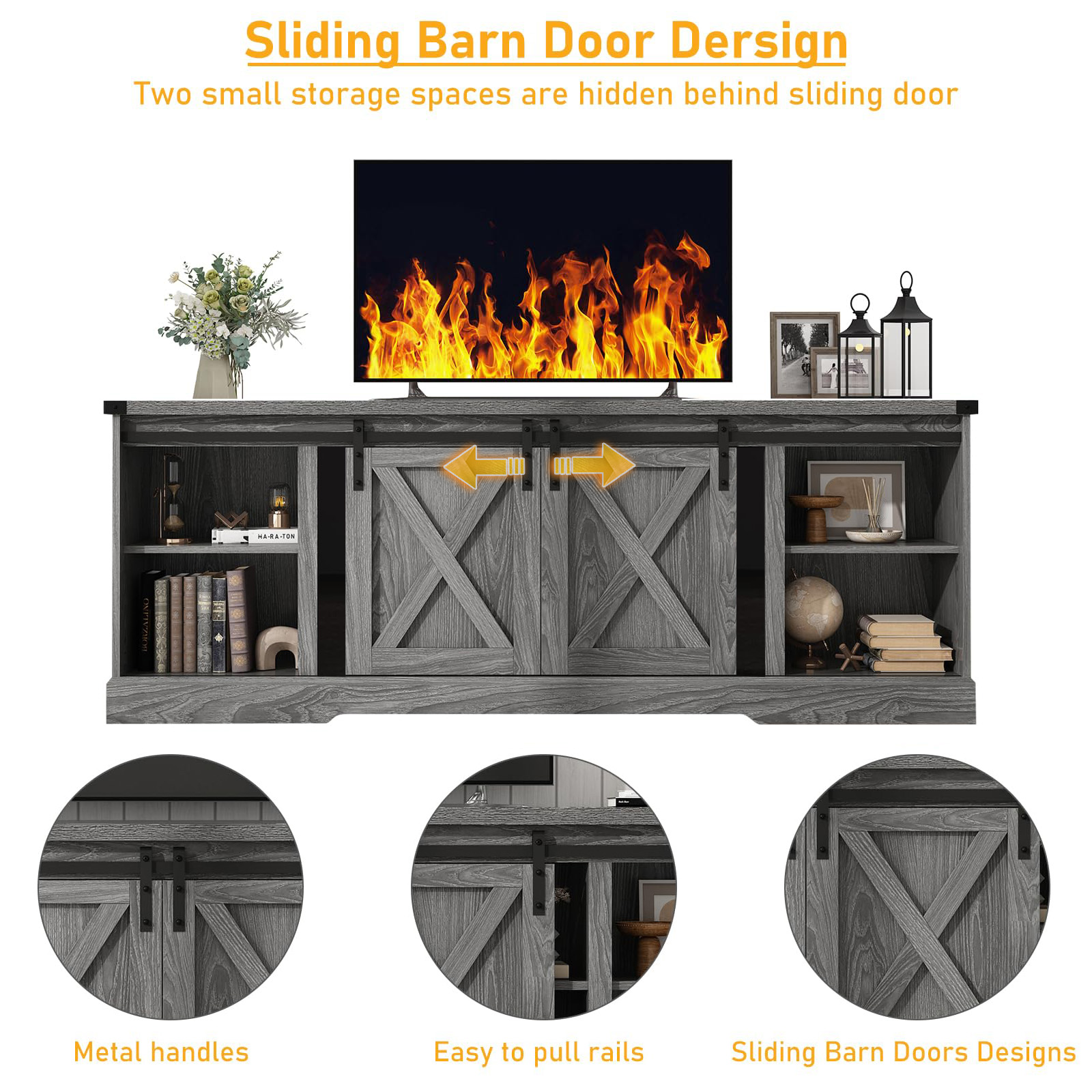 Chvans 70” Fireplace TV Stand with 36" Fireplace for up 80" TVs