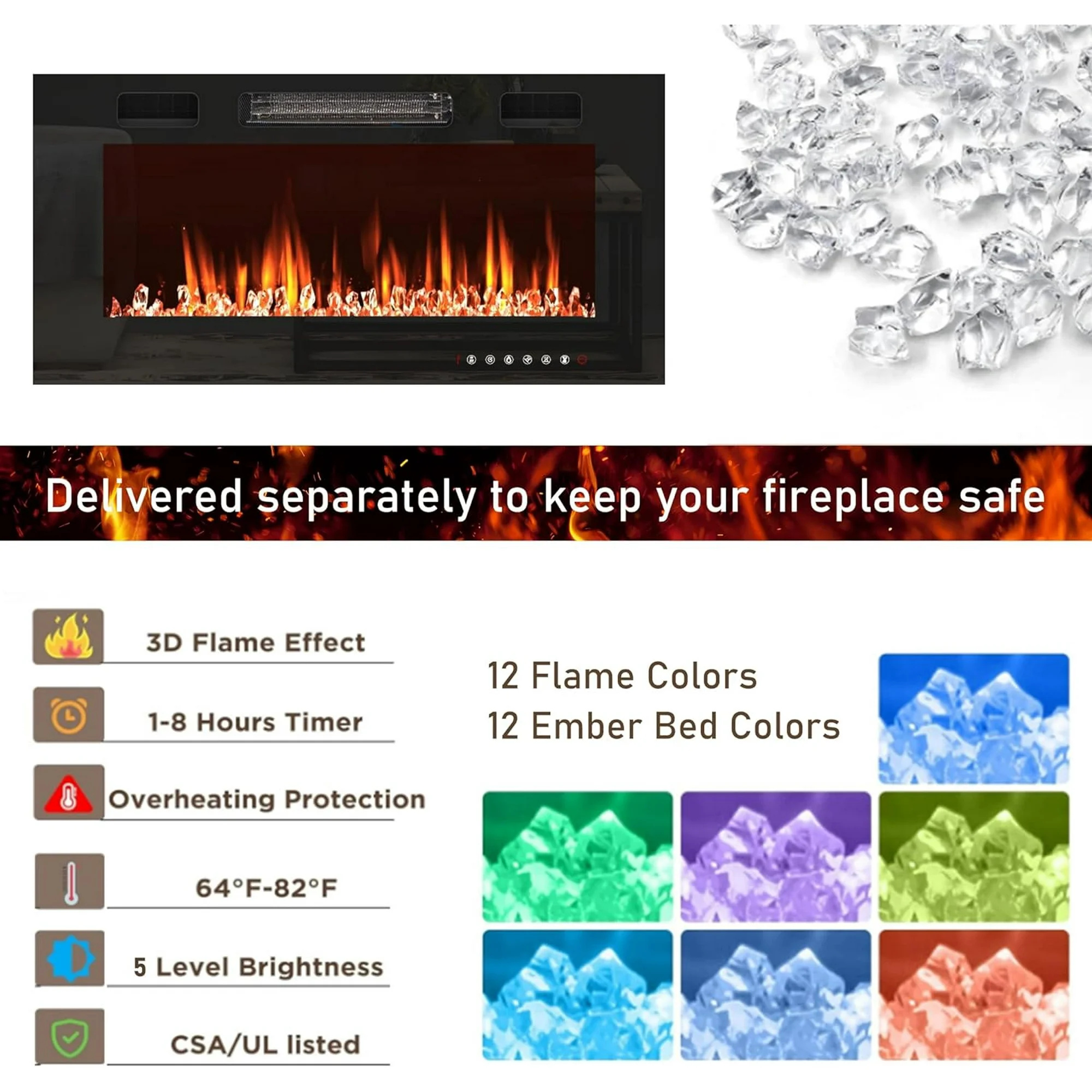 Chvans 70” Fireplace TV Stand with 36" Fireplace for up 80" TVs