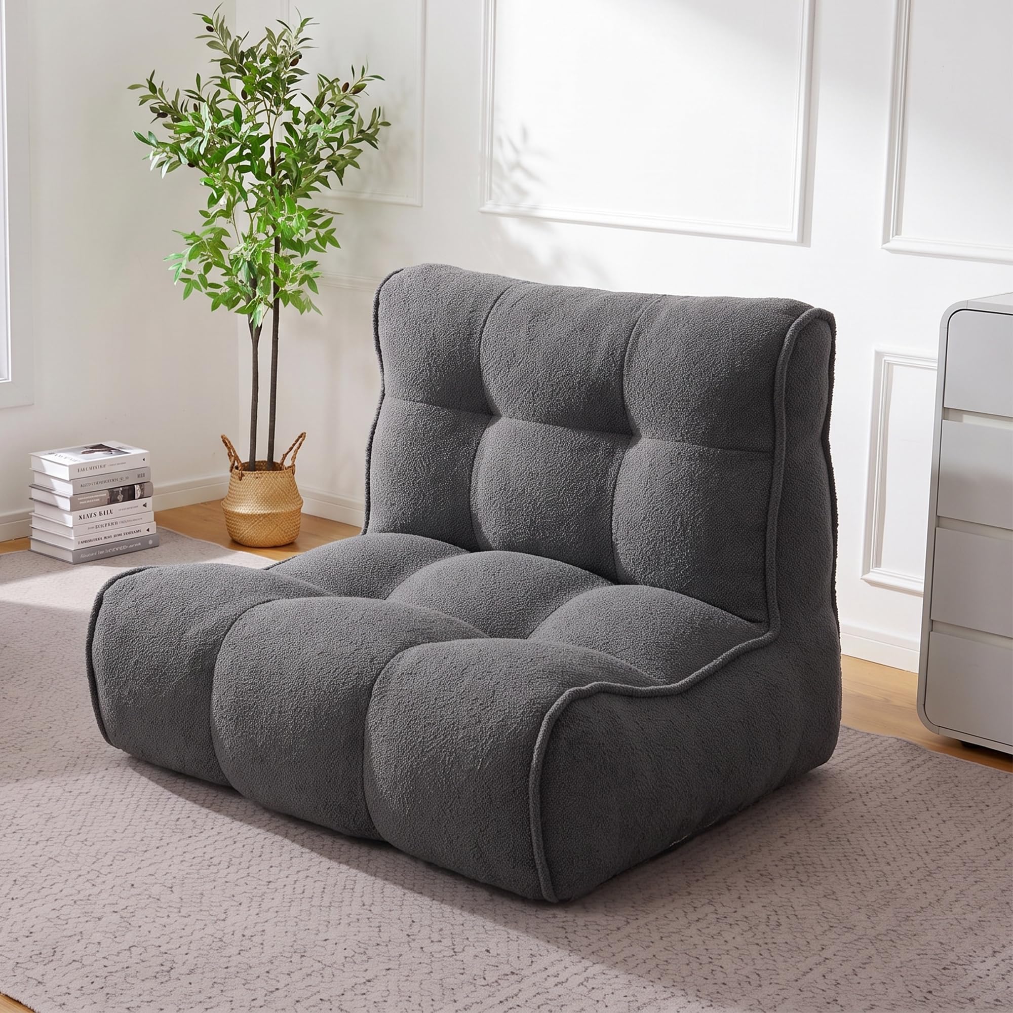 Chenille Bean Bag Floor Couch, Oversized Memory Foam Lazy Sofa, Plush Textured Floor Lounger for Bedroom, Living Room, Dorm & Game Room