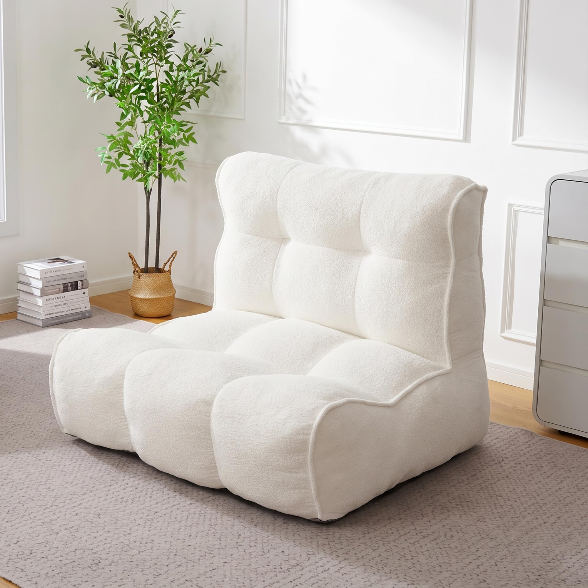 Chenille Bean Bag Floor Couch, Oversized Memory Foam Lazy Sofa, Plush Textured Floor Lounger for Bedroom, Living Room, Dorm & Game Room