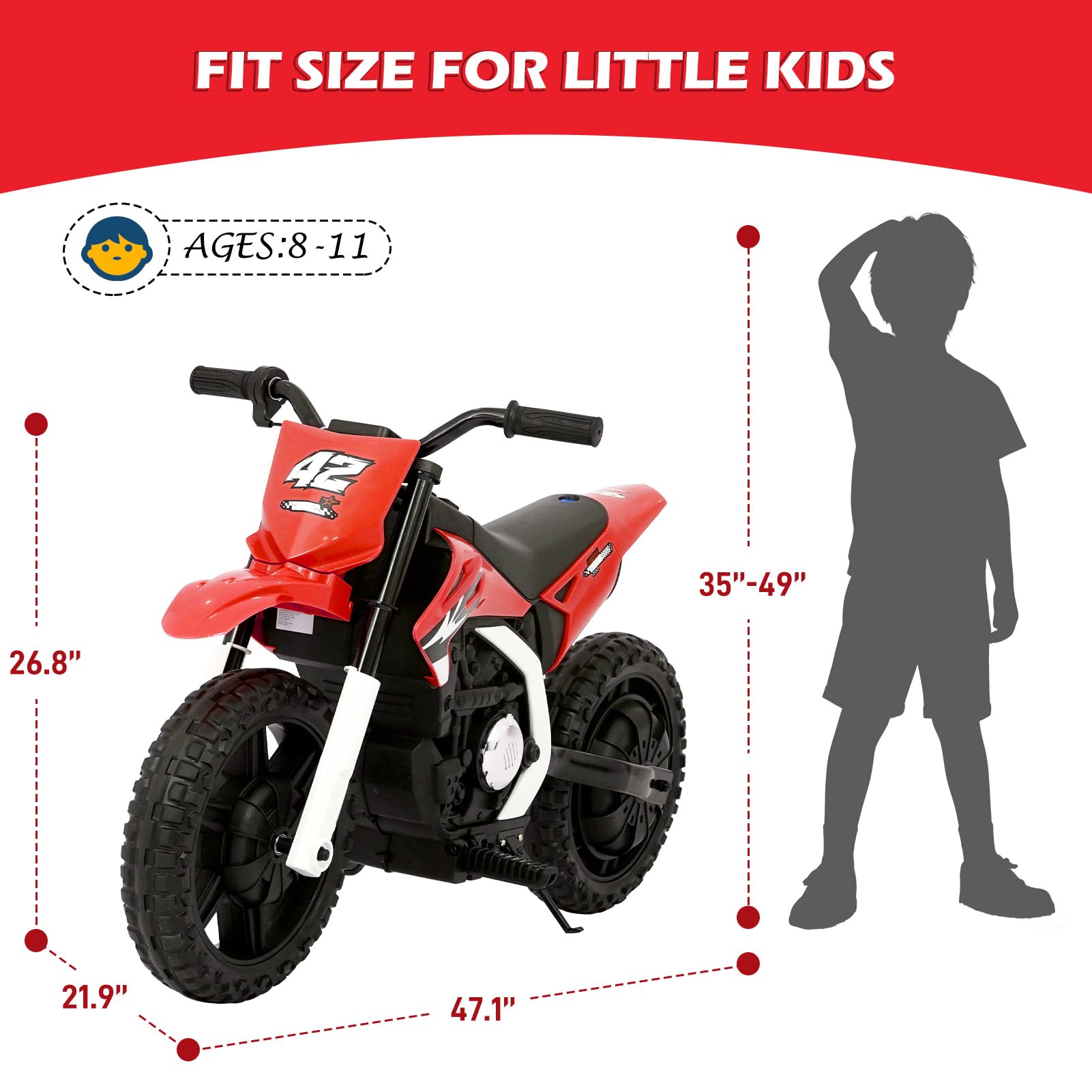 ChVans Kids Ride on Motorcycle for Kids 3-10, 24V Battery Powered Bike Electric Motorbike with Treaded Tires and USB/Music Player, Electric Dirt Bike, Up to 11MPH,2-Speed Modes, Blue