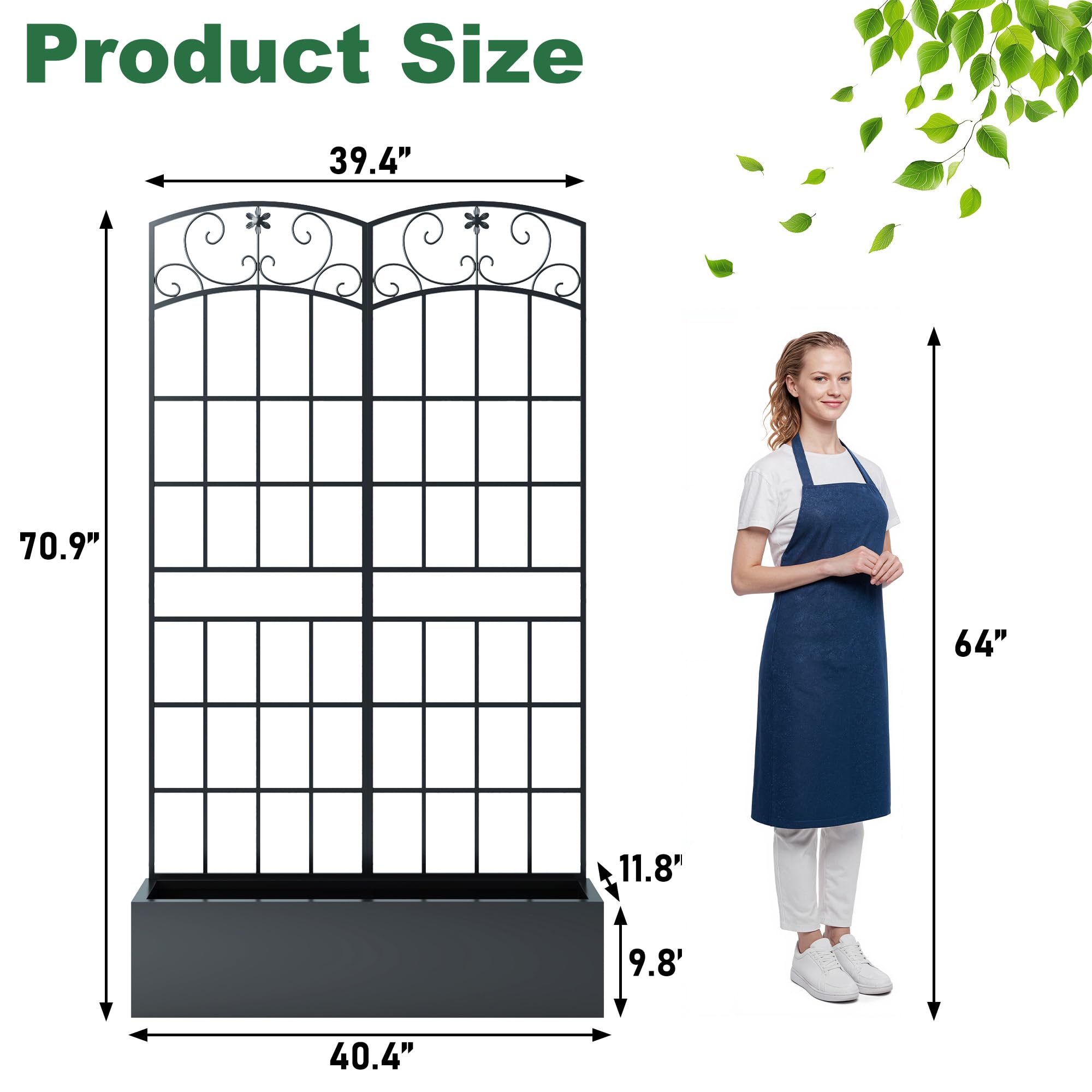 Coumy Metal Raised Garden Bed with Trellis, 70.9"x40.4"x11.8" Planter Box with Drainage Holes & Privacy Screen for Climbing Plants, Vegetables & Vines