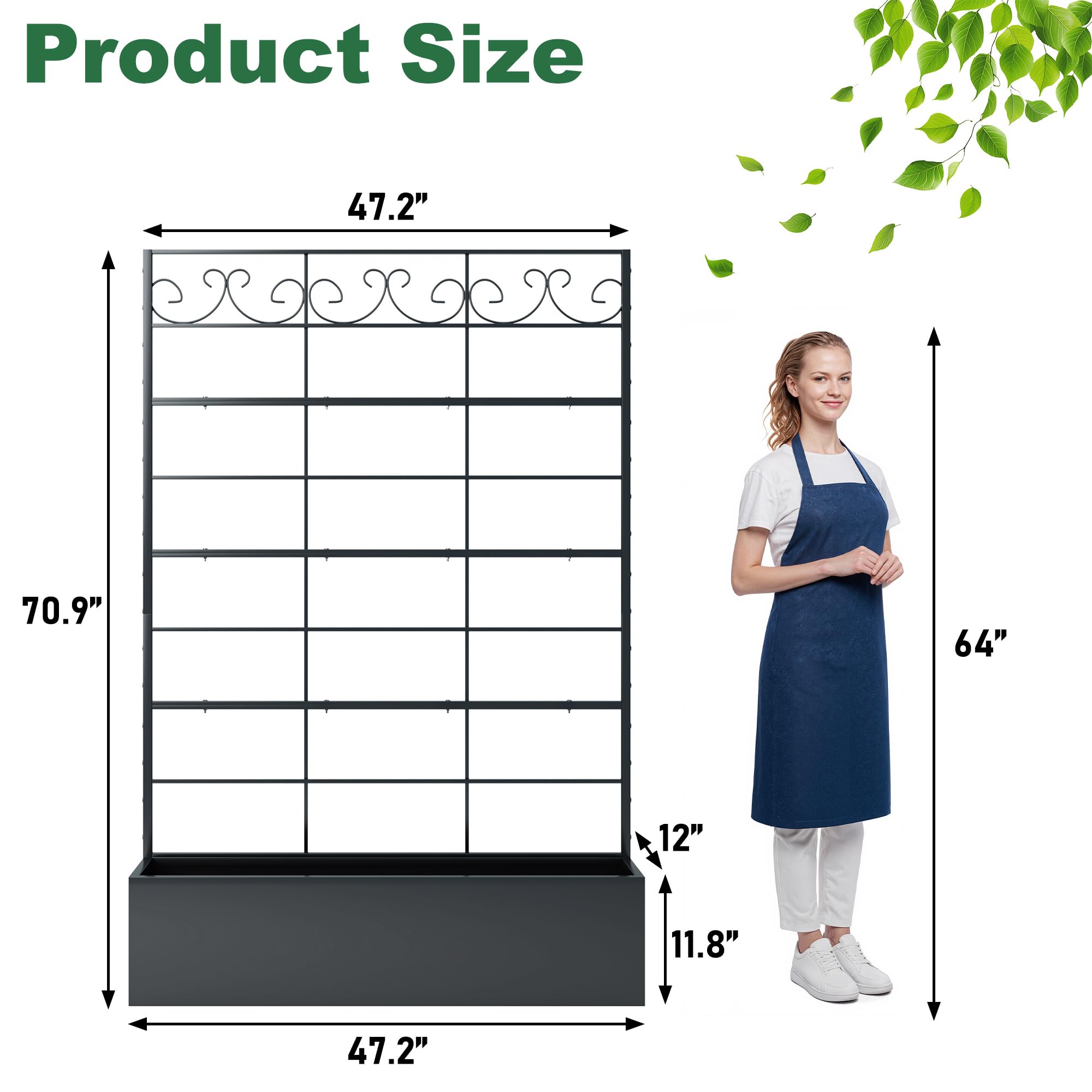 Coumy Metal Raised Garden Bed with Trellis, 70.9"x47.2"x12" Planter Box with Drainage Holes & Privacy Screen for Climbing Plants, Vegetables & Vines