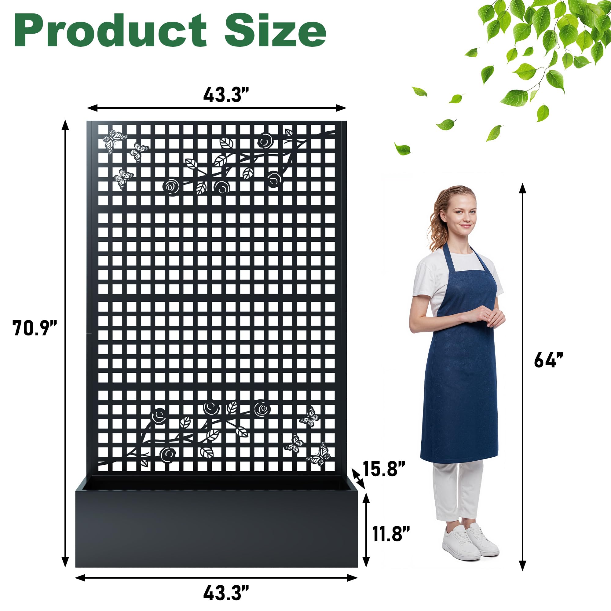 Coumy Metal Raised Garden Bed with Trellis, 70.9"x43.3"x15.8" Planter Box with Drainage Holes & Privacy Screen for Climbing Plants, Vegetables & Vines