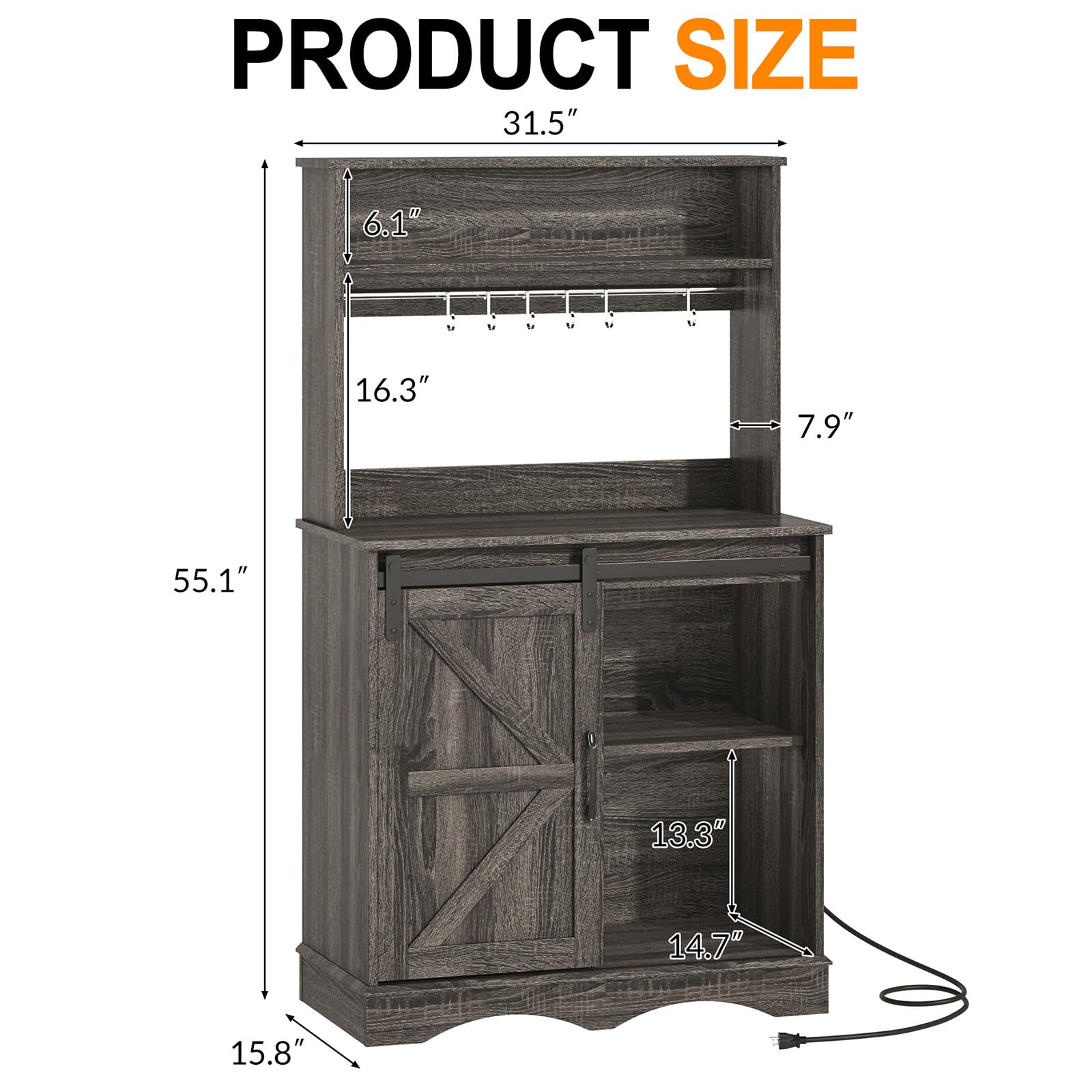 ChVans 32" Farmhouse Coffee Bar Cabinet with Storage, Aquarium Stand Fish Tank Table, Grey Accent Cabinets for Living Room, Entryway, White