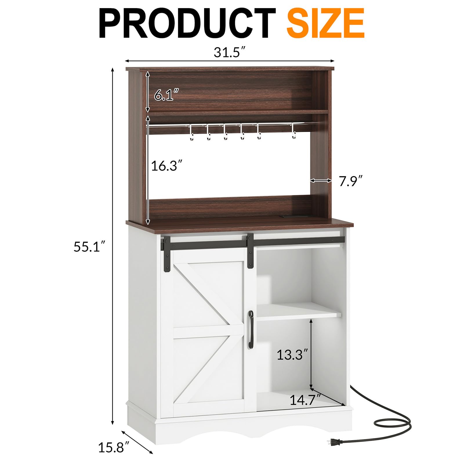 ChVans 32" Farmhouse Coffee Bar Cabinet with Storage, Aquarium Stand Fish Tank Table, Grey Accent Cabinets for Living Room, Entryway, White
