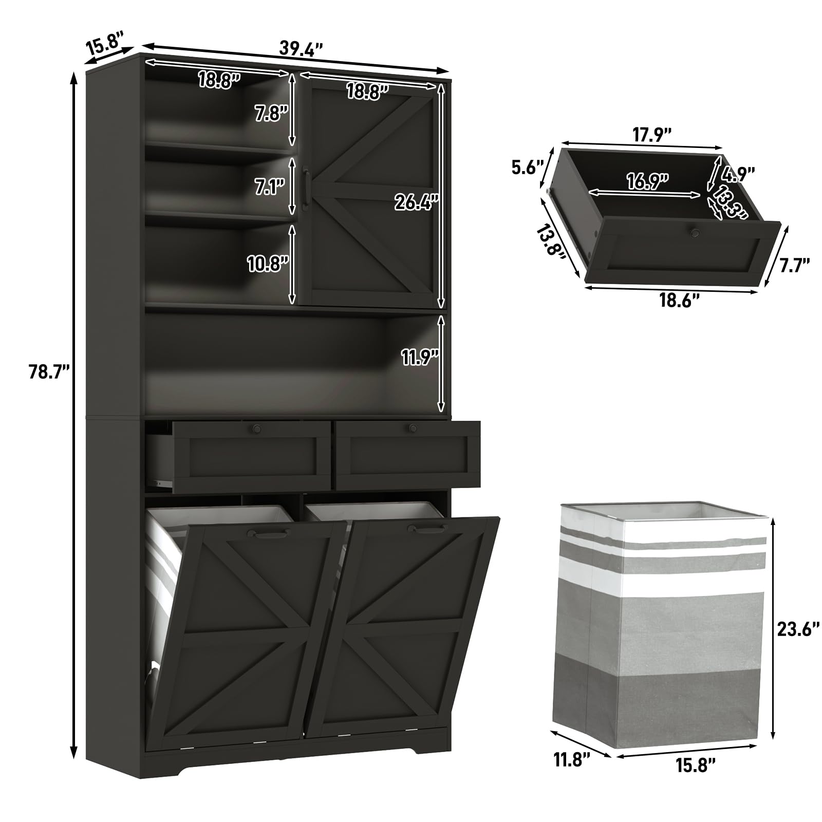 78" Tall Tilt-Out Laundry Hamper Cabinet