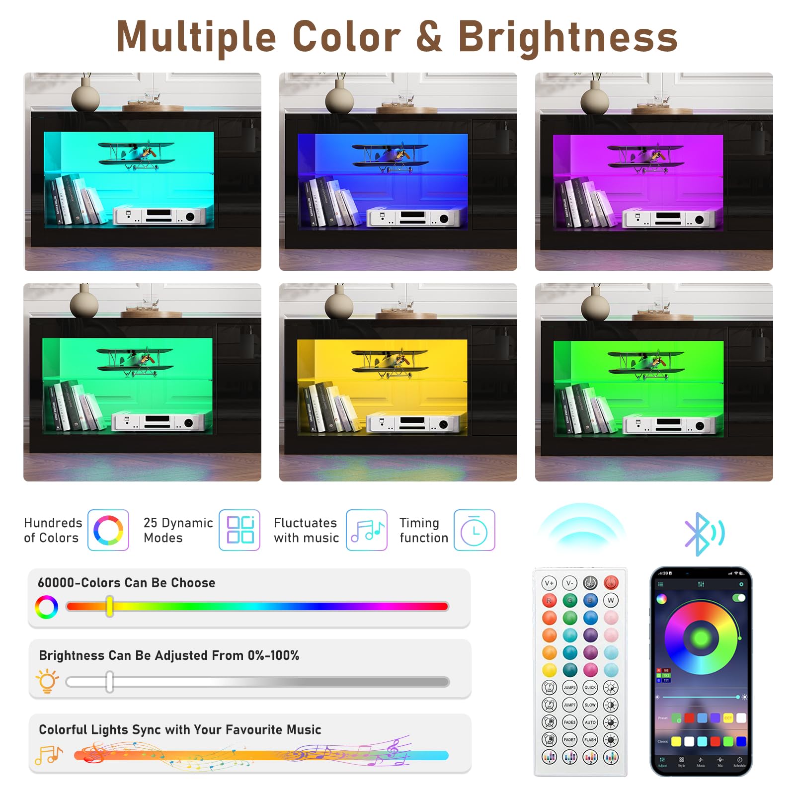 ChVans Large LED TV Stand for 80/85/90" TV with Power Outlets, Living Room Entertainment Center with Storage Drawers&Cabinets Furniture, Black High Gloss TV Cabinet Console Table-80.6"