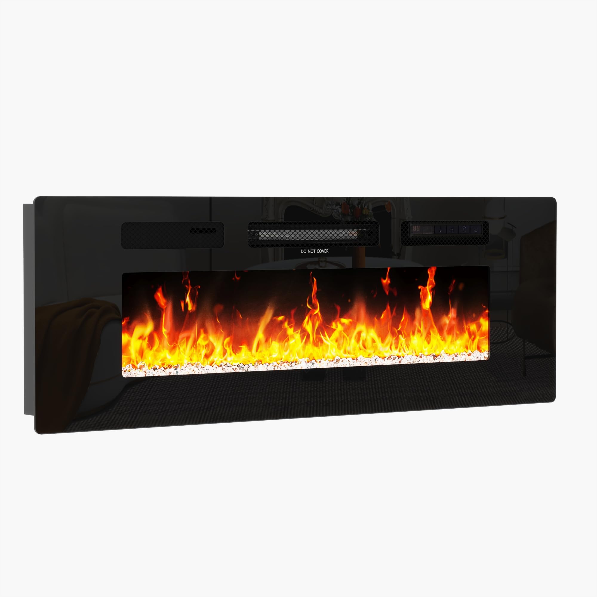 71'' Floating Fireplace TV Stand for 75/80''TV with 40'' Fireplace, LED Modern White High Gloss Entertainment Center w/lights, Power Outlet, Adjustable Shelf, 2-Tier TV Console Cabinet with Storage