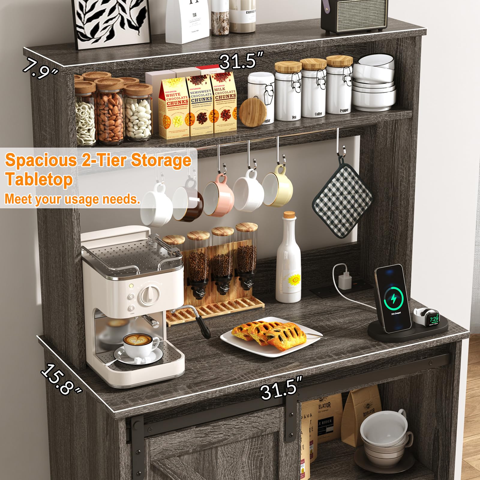 ChVans 32" Farmhouse Coffee Bar Cabinet with Storage, Aquarium Stand Fish Tank Table, Grey Accent Cabinets for Living Room, Entryway, White