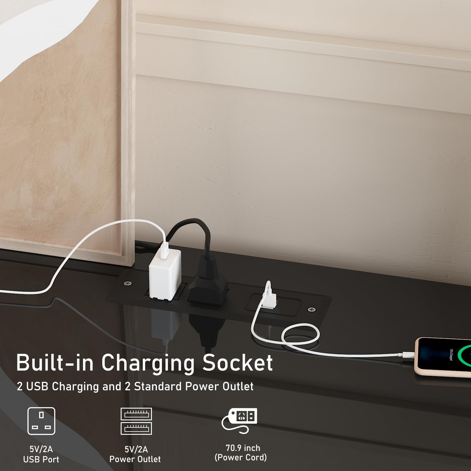 ChVans Large LED TV Stand for 80/85/90" TV with Power Outlets, Living Room Entertainment Center with Storage Drawers&Cabinets Furniture, Black High Gloss TV Cabinet Console Table-80.6"