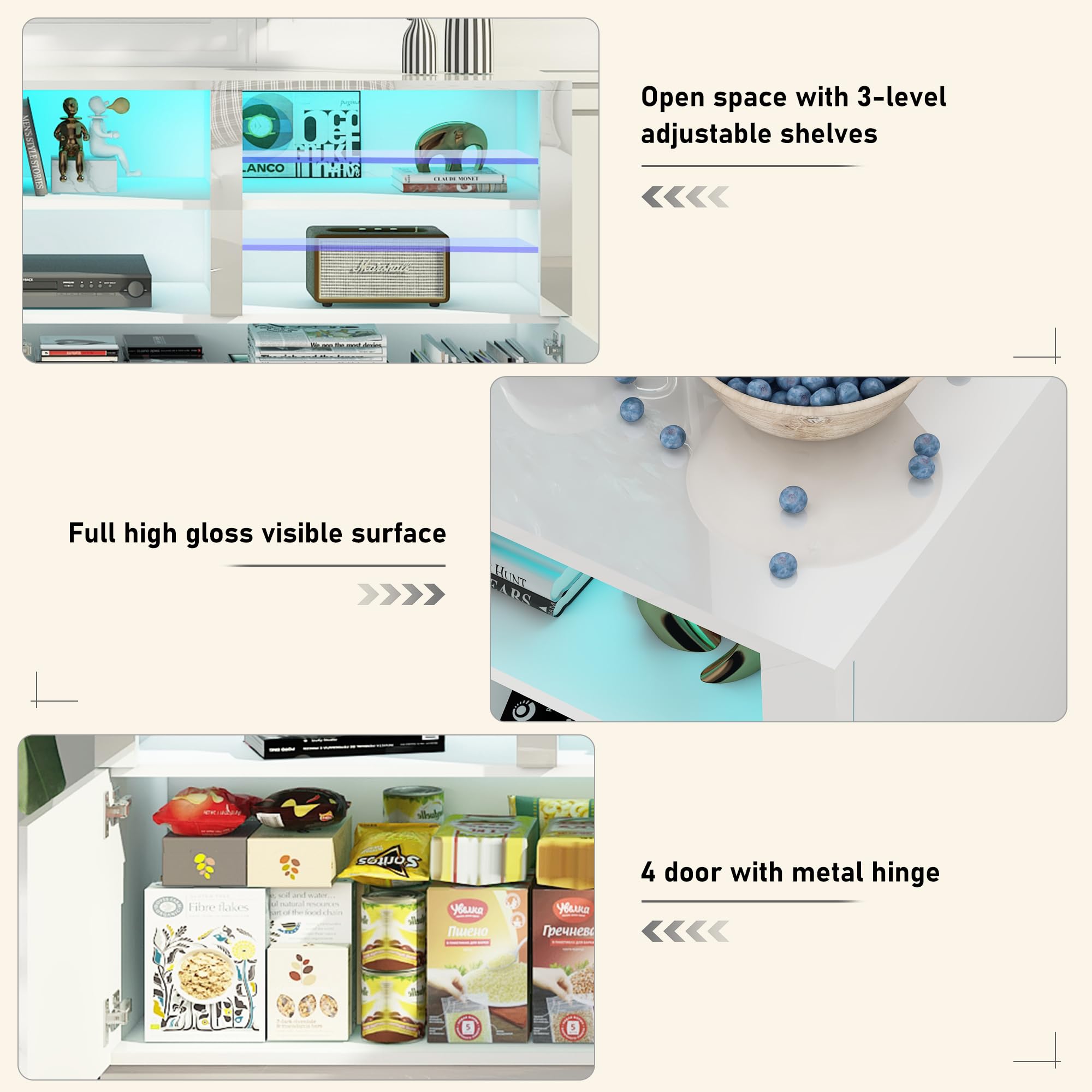 ANPOO LED TV Stand for 75” 80" 85" TVs, Tall Entertainment Center with 4 Door Storage Cabinets