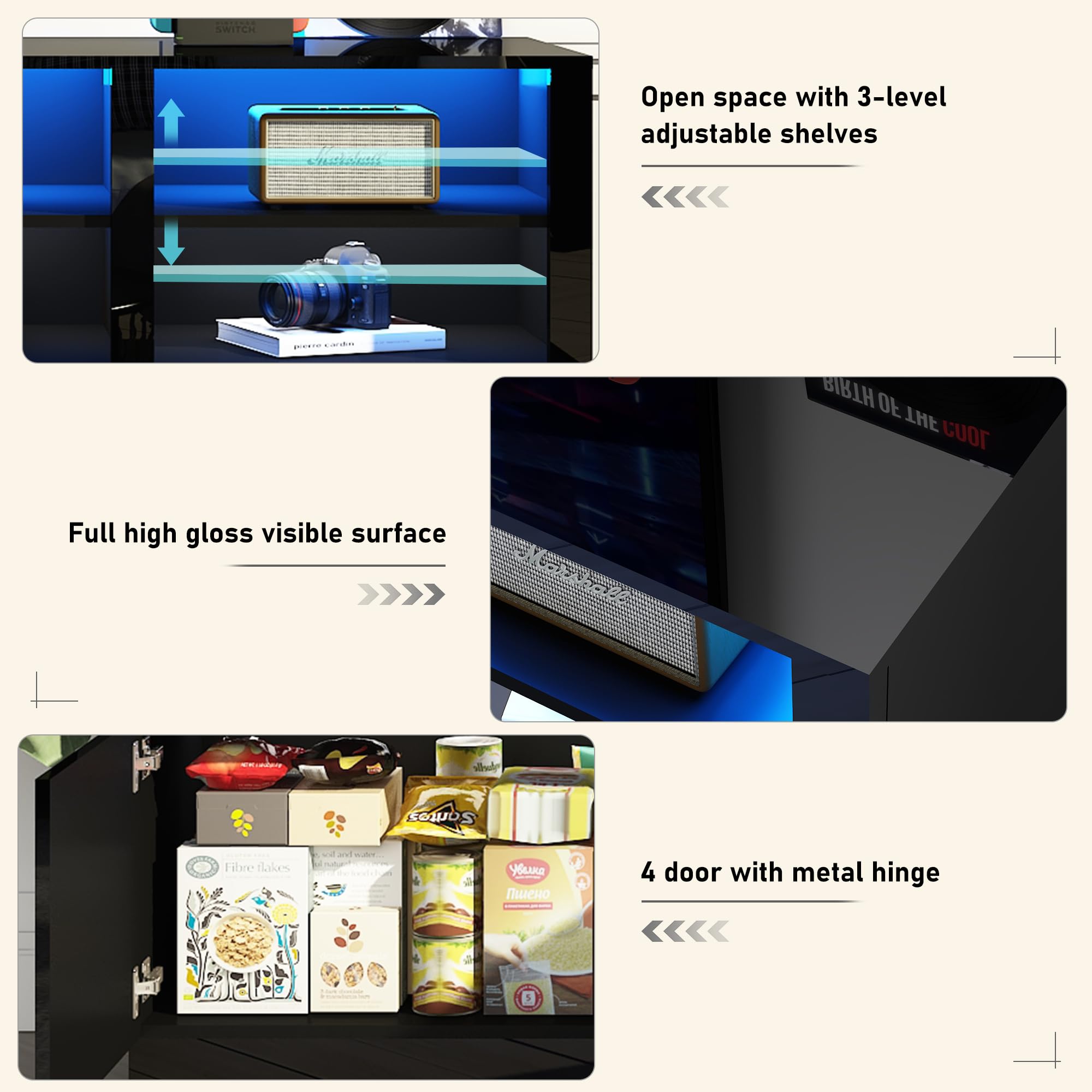 ANPOO LED TV Stand for 75” 80" 85" TVs, Tall Entertainment Center with 4 Door Storage Cabinets