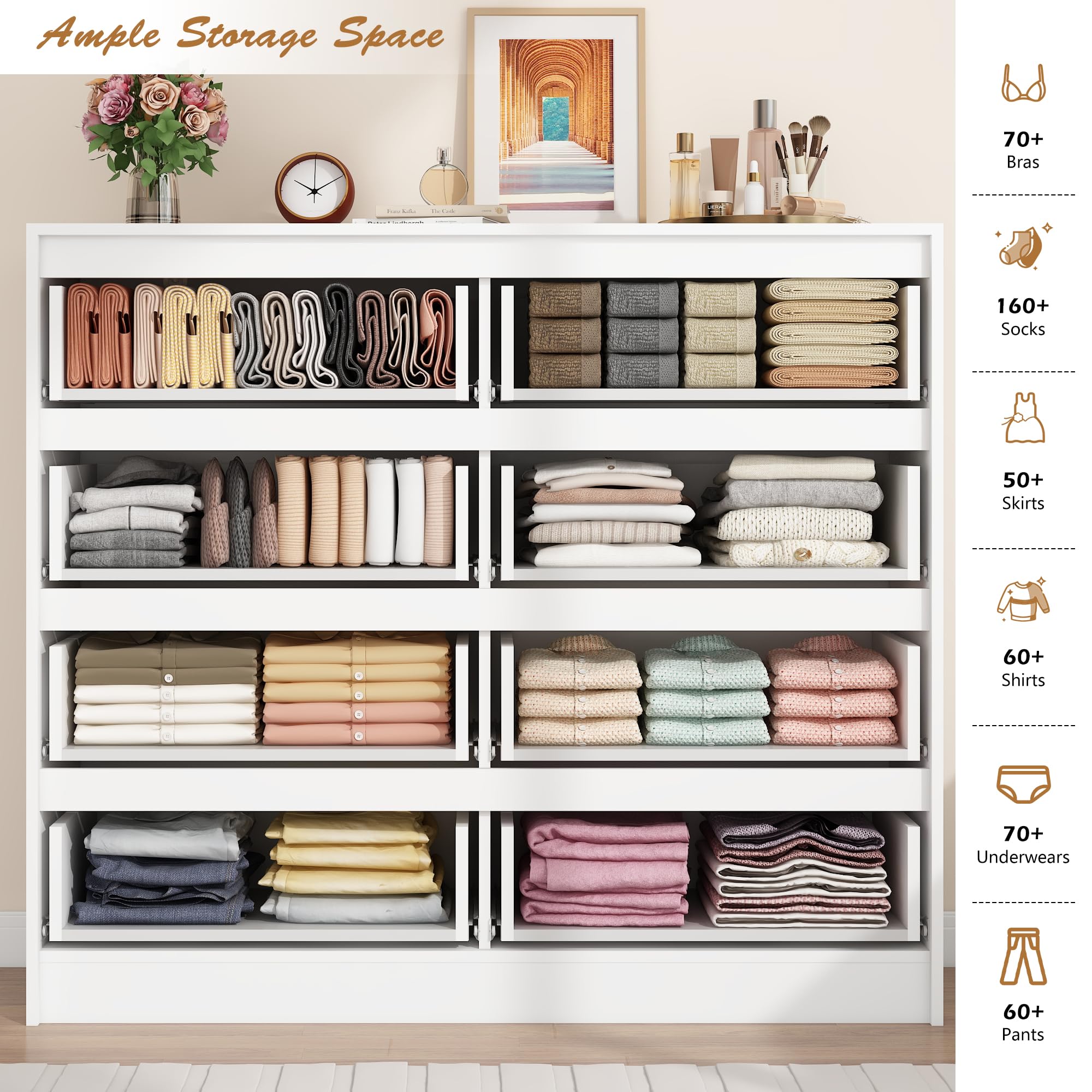 ChVans 8 Drawer Black Dresser for Bedroom, Modern High Gloss 8 Drawers Double Dressers, Wood Chest of Drawer Handle Free,Long Dresser for Bedroom,Living Room,Entryway,Hallway