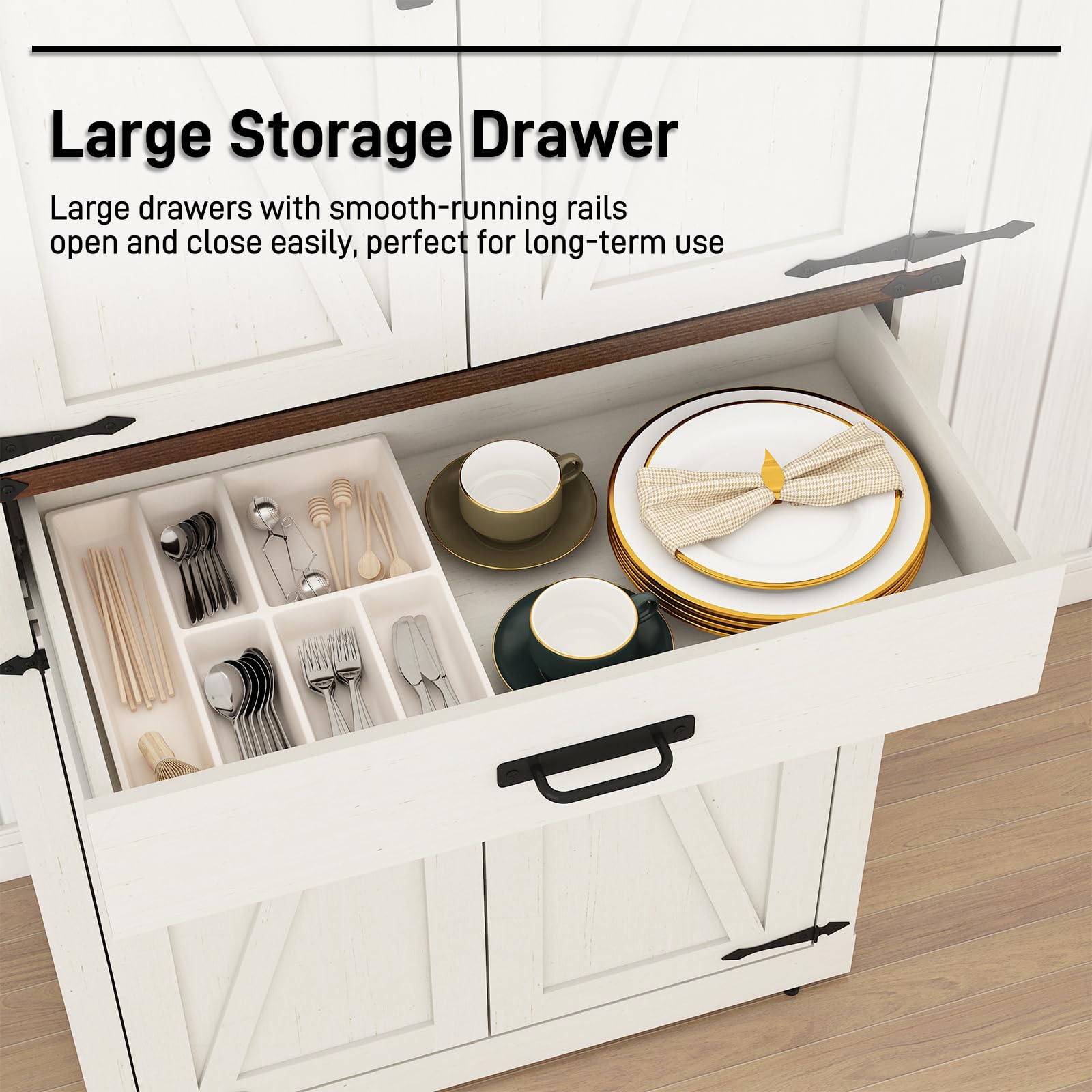 ChVans 72" Tall Farmhouse Kitchen Pantry with Drawer & Adjustable Shelves, 5 Layers Pantry Storage Cabinet w/Load-Bearing Steel Pipe & 4 Barn Doors for Kitchen, Dining Room, Living Room,Brown