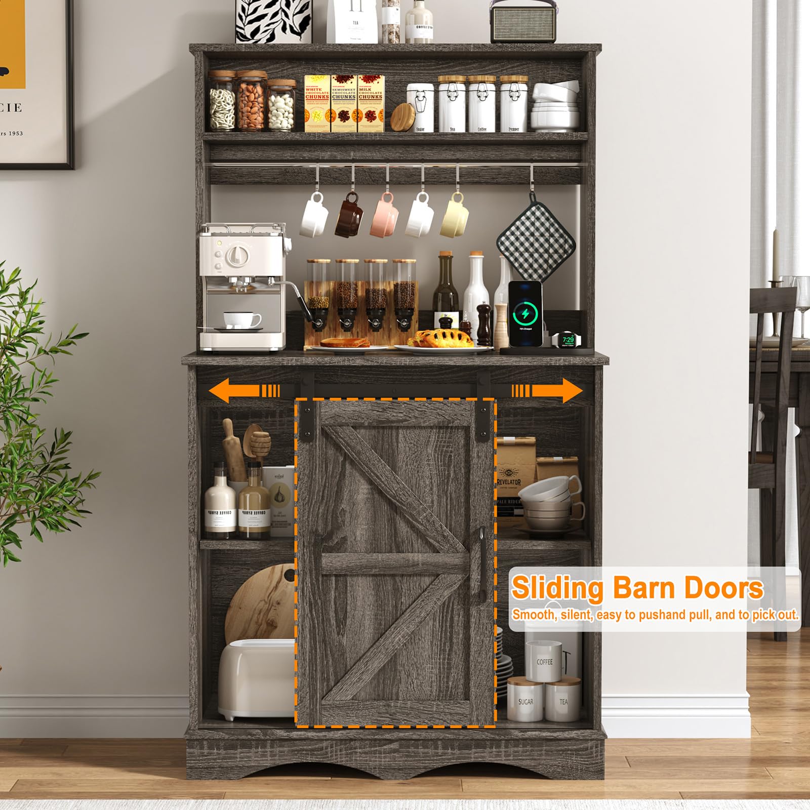 ChVans 32" Farmhouse Coffee Bar Cabinet with Storage, Aquarium Stand Fish Tank Table, Grey Accent Cabinets for Living Room, Entryway, White