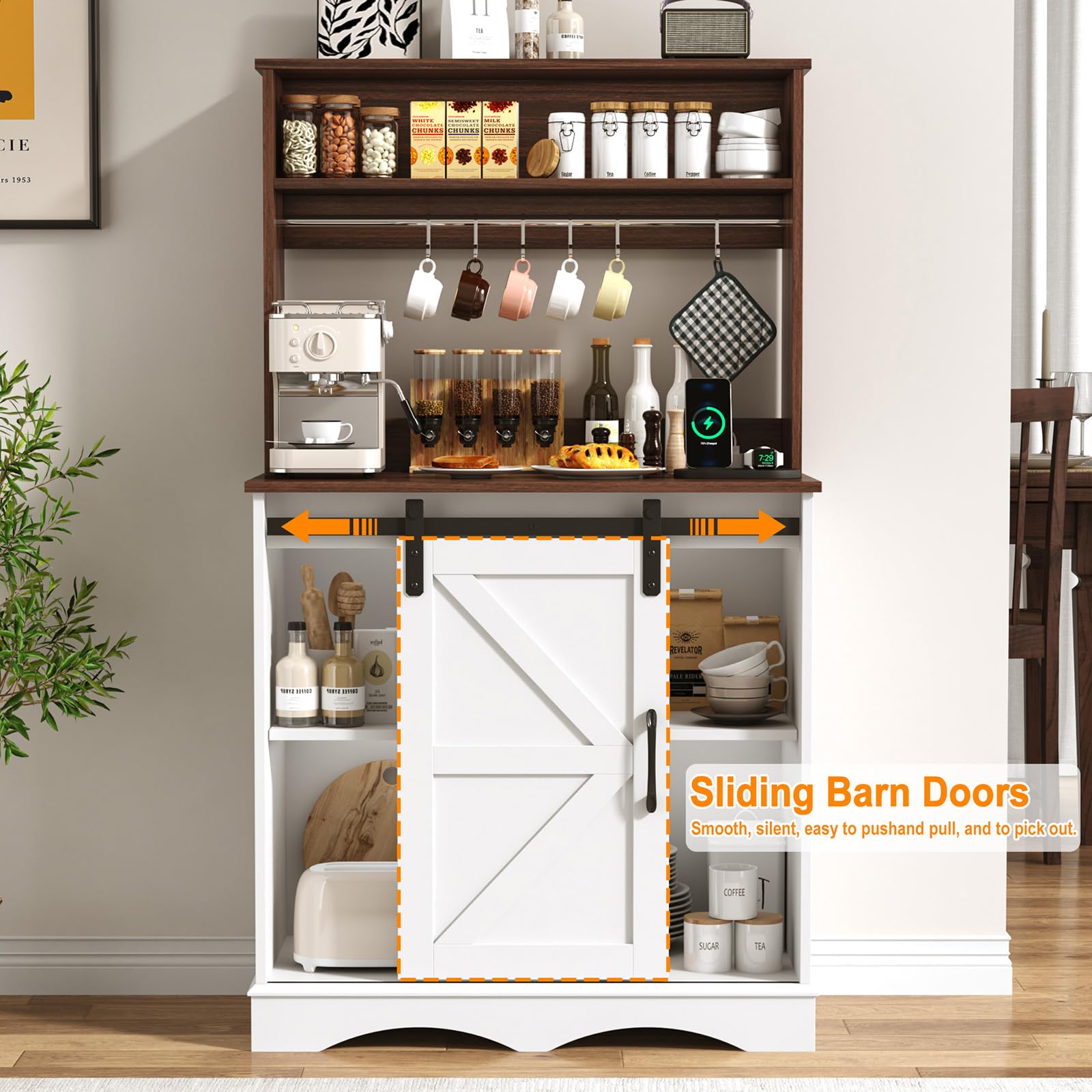 ChVans 32" Farmhouse Coffee Bar Cabinet with Storage, Aquarium Stand Fish Tank Table, Grey Accent Cabinets for Living Room, Entryway, White