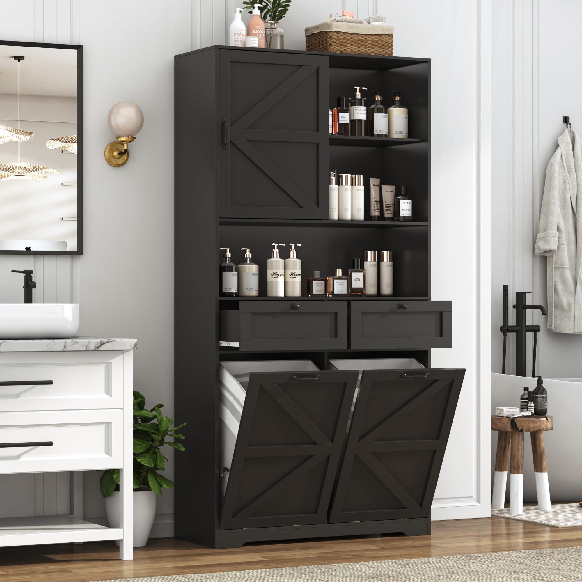 78" Tall Tilt-Out Laundry Hamper Cabinet