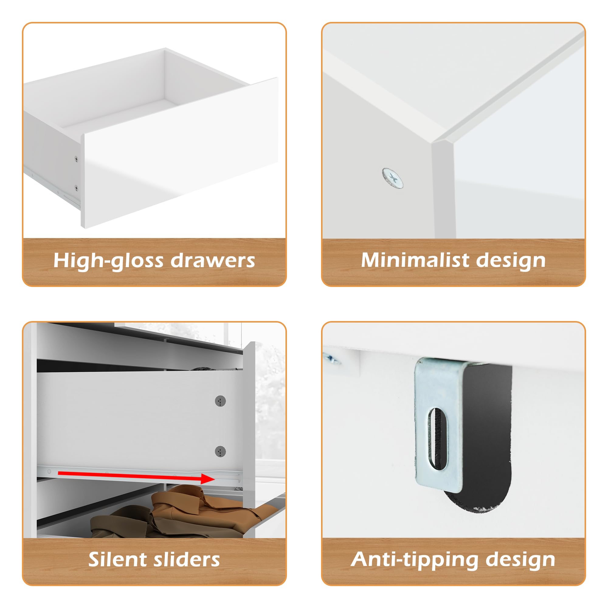 ChVans 8 Drawer Black Dresser for Bedroom, Modern High Gloss 8 Drawers Double Dressers, Wood Chest of Drawer Handle Free,Long Dresser for Bedroom,Living Room,Entryway,Hallway