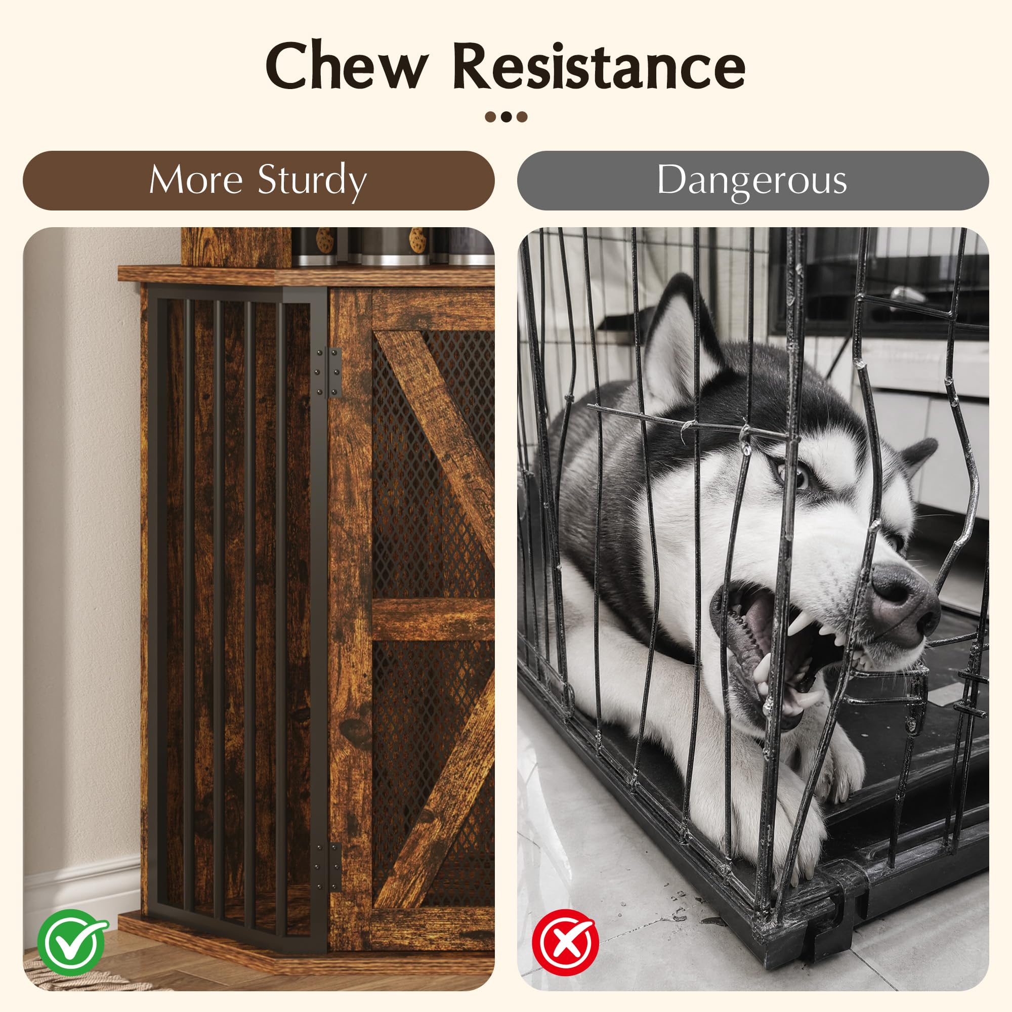 ChVans 48" Furniture-Style Corner Dog Crate, Large Wooden Dog House for Medium/Large Dogs