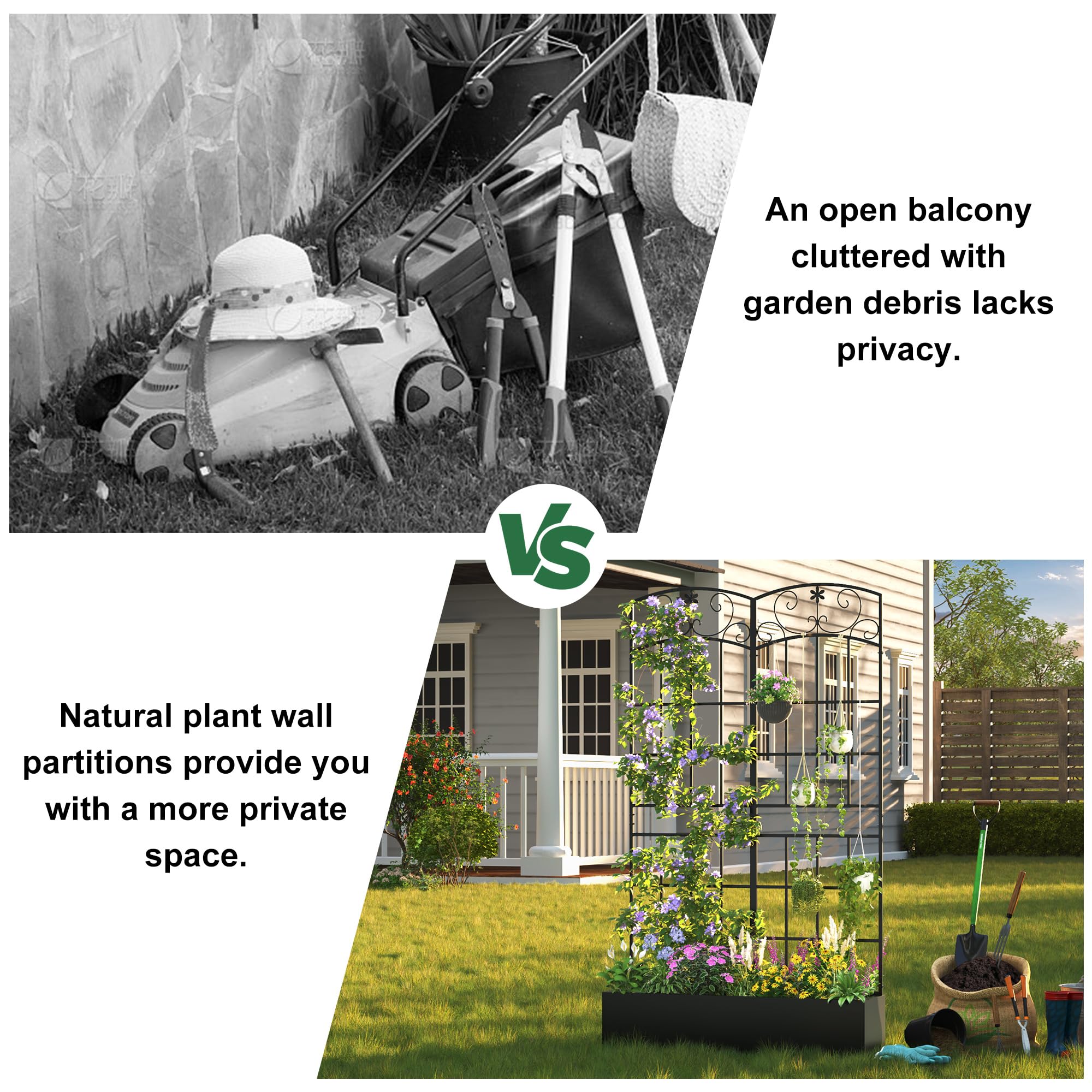 Coumy Metal Raised Garden Bed with Trellis, 70.9"x40.4"x11.8" Planter Box with Drainage Holes & Privacy Screen for Climbing Plants, Vegetables & Vines