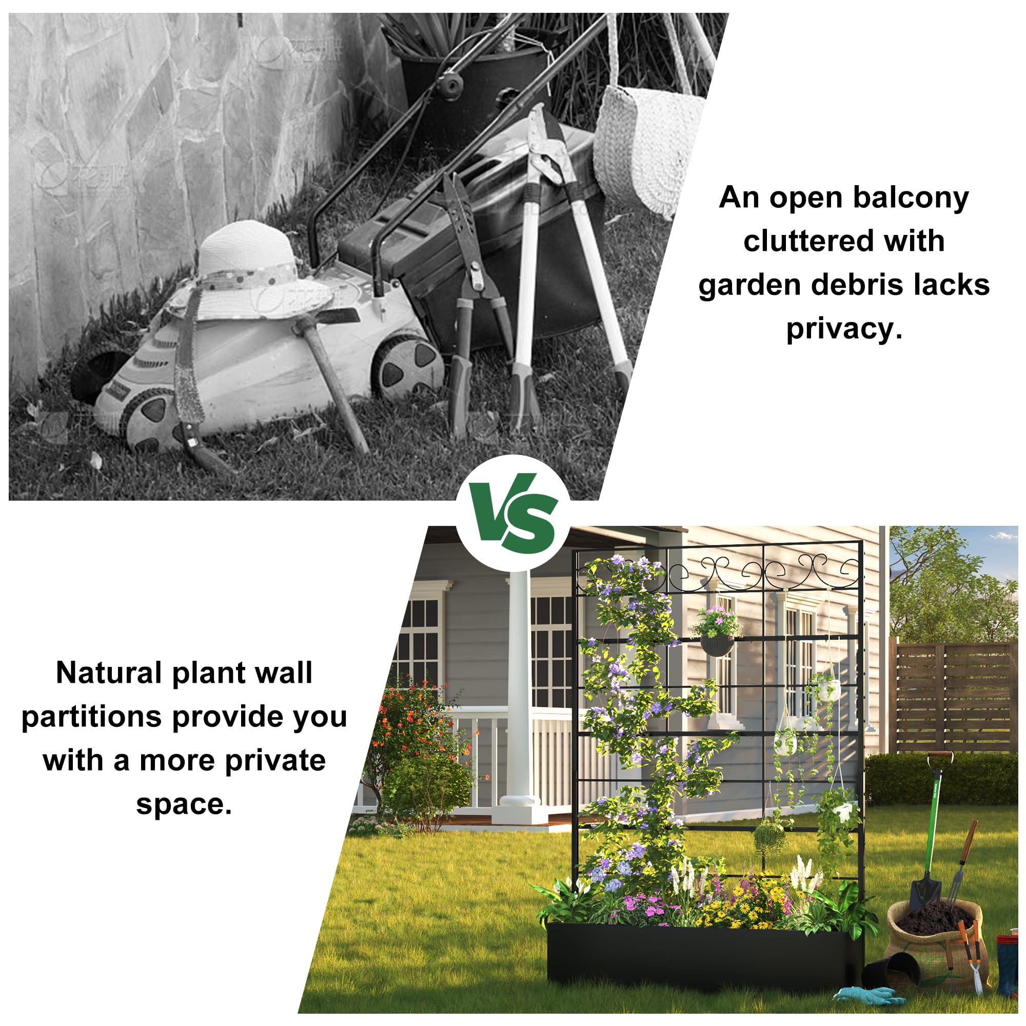 Coumy Metal Raised Garden Bed with Trellis, 70.9"x47.2"x12" Planter Box with Drainage Holes & Privacy Screen for Climbing Plants, Vegetables & Vines