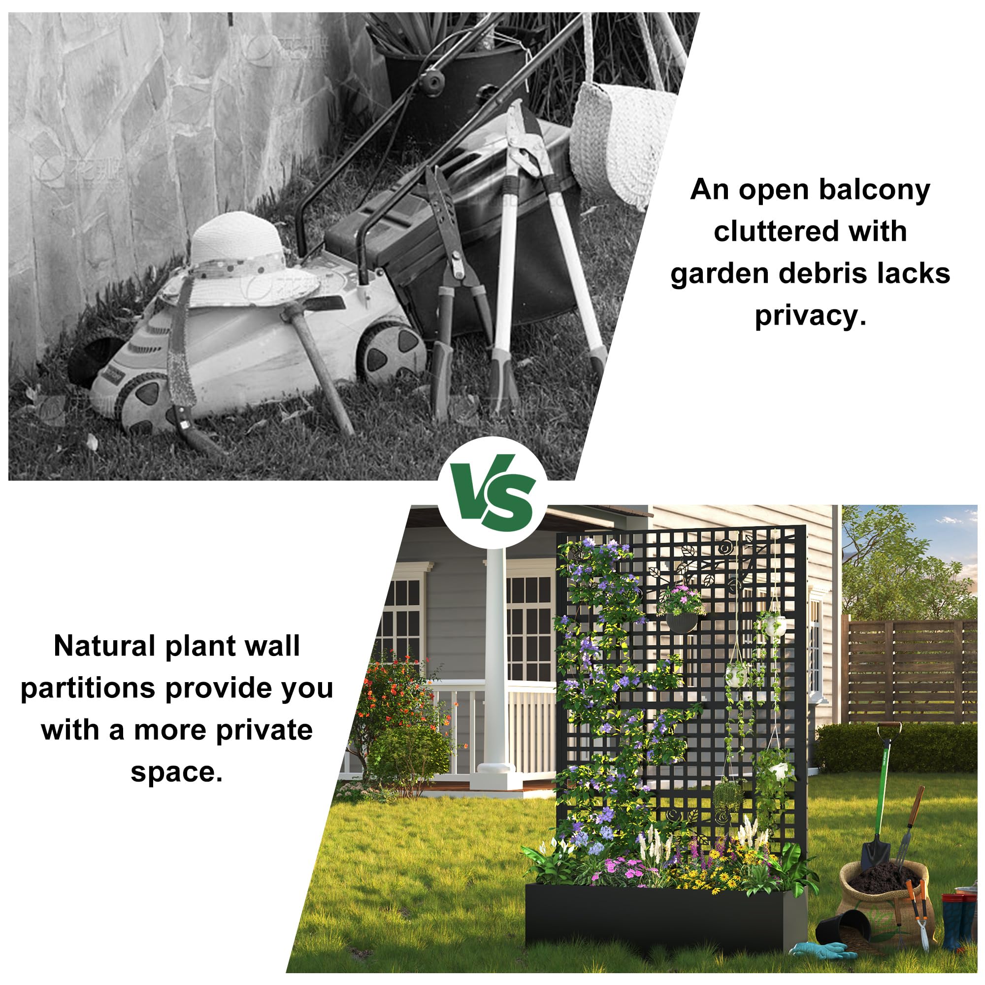 Coumy Metal Raised Garden Bed with Trellis, 70.9"x43.3"x15.8" Planter Box with Drainage Holes & Privacy Screen for Climbing Plants, Vegetables & Vines