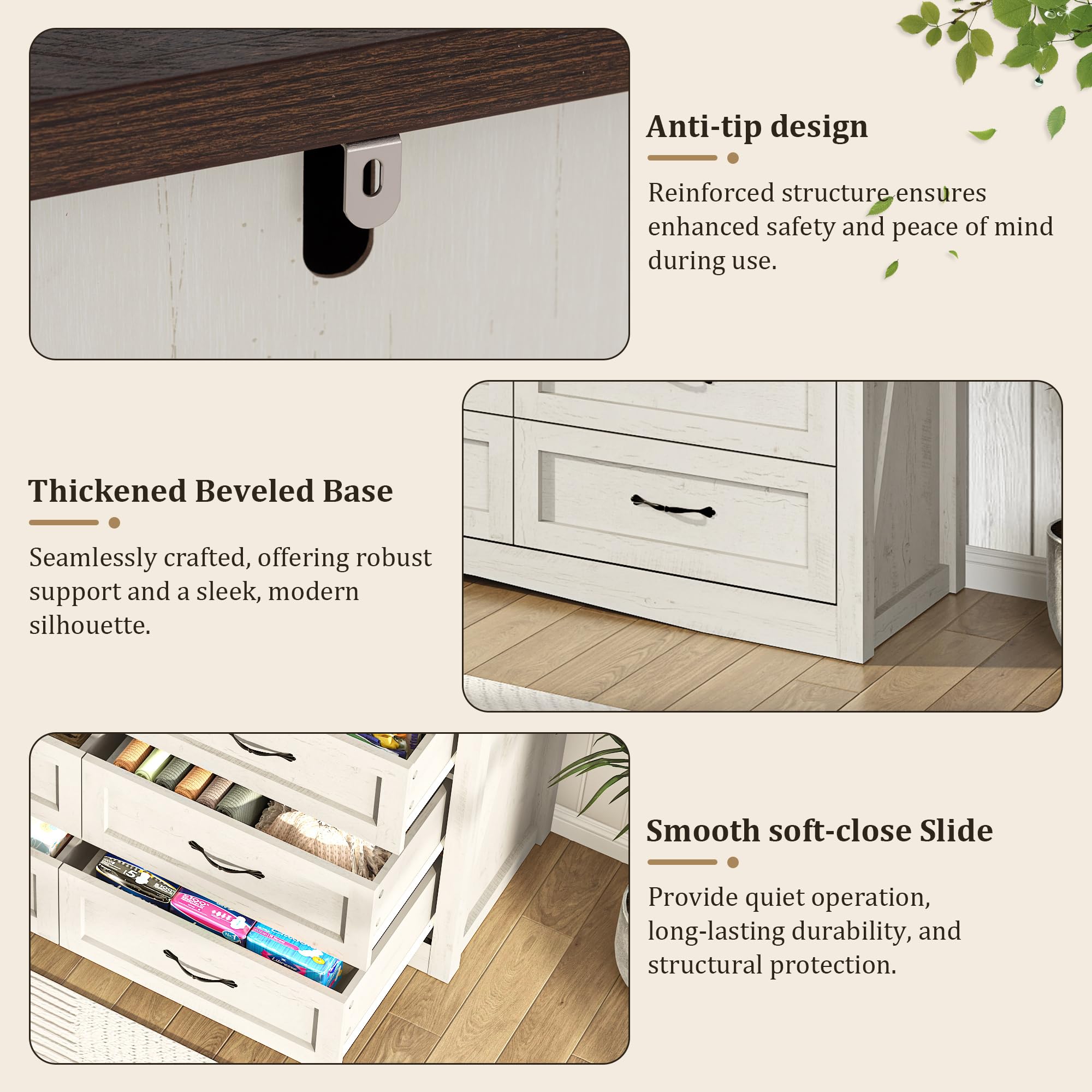 ANPOO 63 Inch Wide Rustic Farmhouse 12 Drawer Dresser, Vintage Wood Chest with Built-in Multi Power Outlet, Wood Dresser for Bedroom, Living Room, Hallway