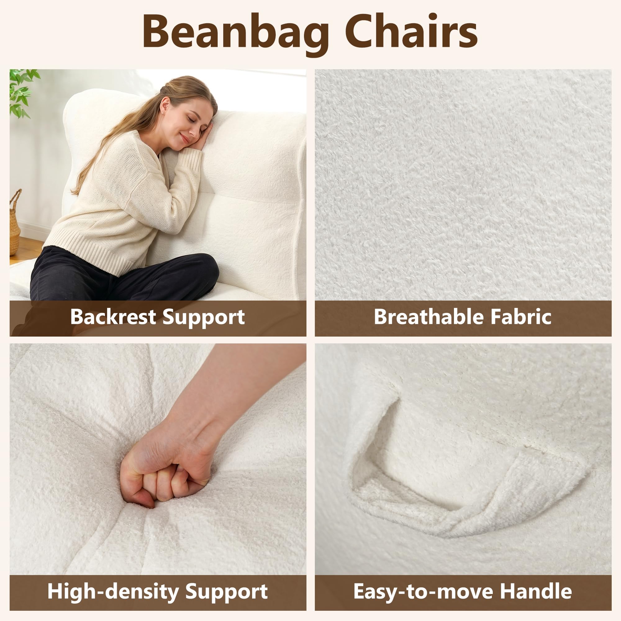 Chenille Bean Bag Floor Couch, Oversized Memory Foam Lazy Sofa, Plush Textured Floor Lounger for Bedroom, Living Room, Dorm & Game Room