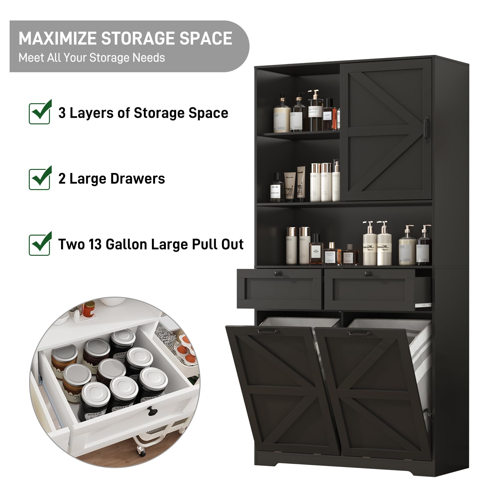 78" Tall Tilt-Out Laundry Hamper Cabinet