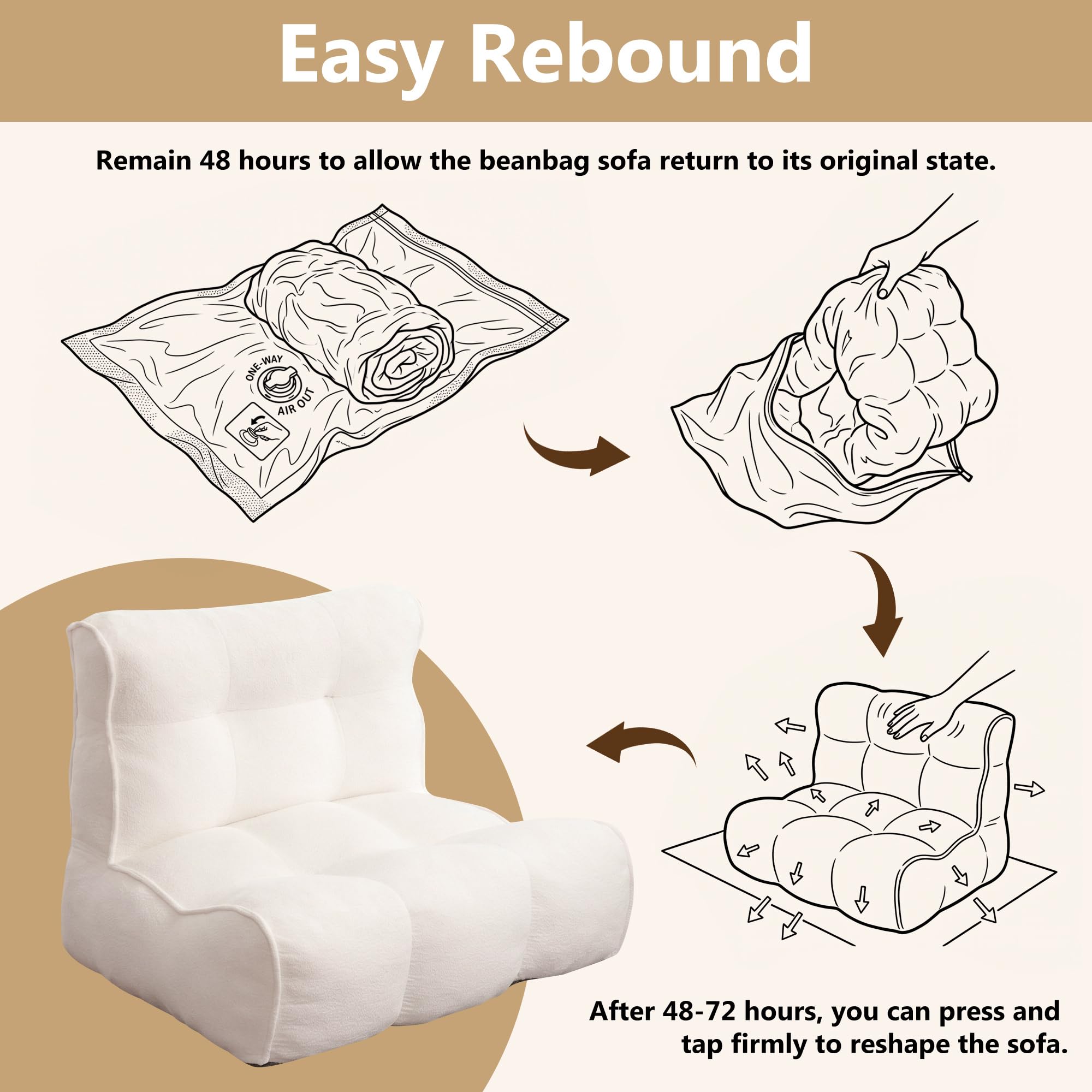Chenille Bean Bag Floor Couch, Oversized Memory Foam Lazy Sofa, Plush Textured Floor Lounger for Bedroom, Living Room, Dorm & Game Room