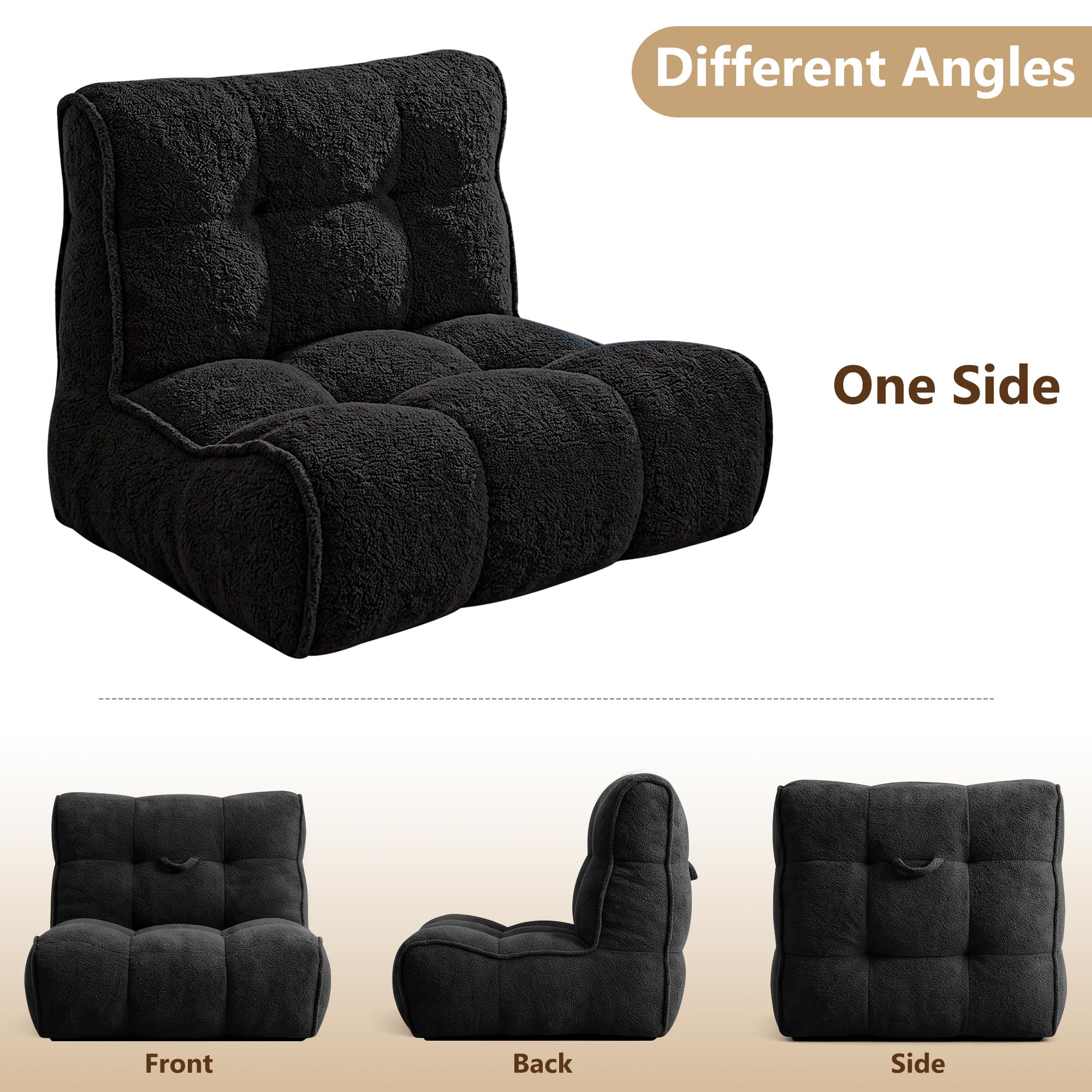 Chenille Bean Bag Floor Couch, Oversized Memory Foam Lazy Sofa, Plush Textured Floor Lounger for Bedroom, Living Room, Dorm & Game Room