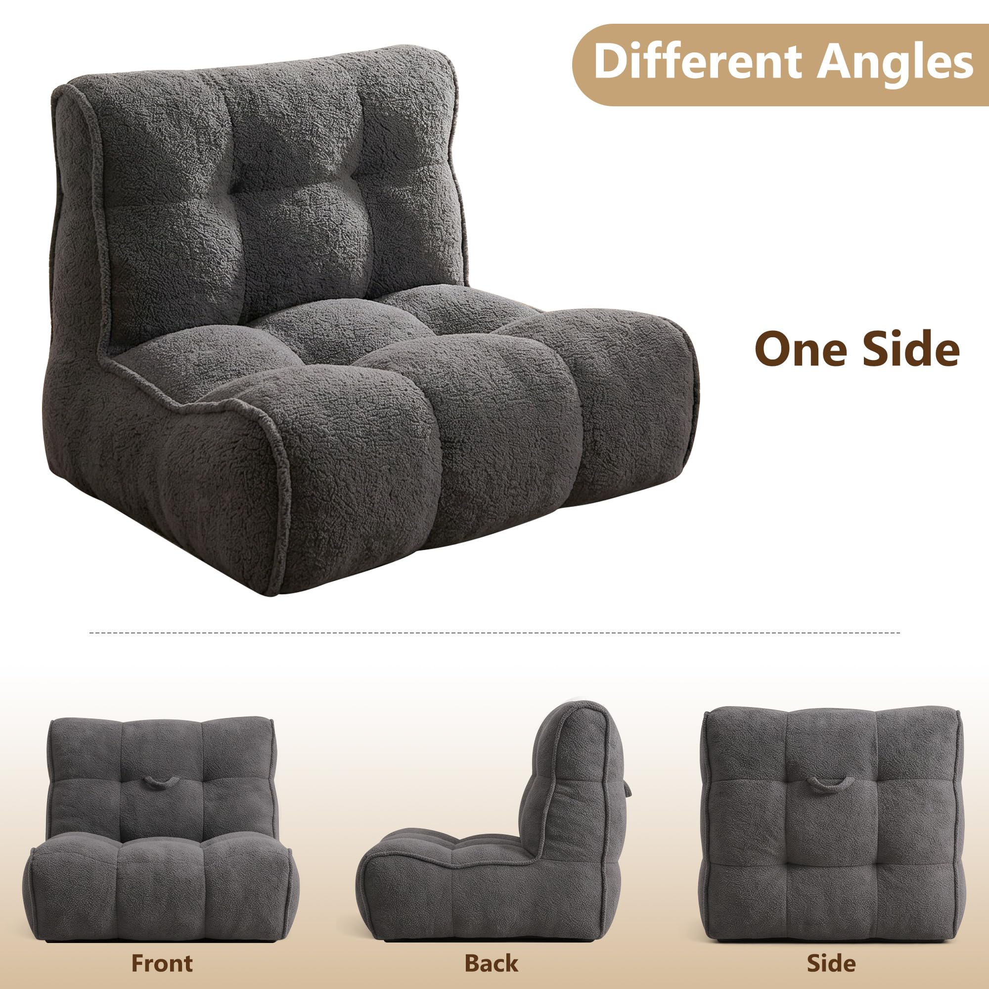 Chenille Bean Bag Floor Couch, Oversized Memory Foam Lazy Sofa, Plush Textured Floor Lounger for Bedroom, Living Room, Dorm & Game Room