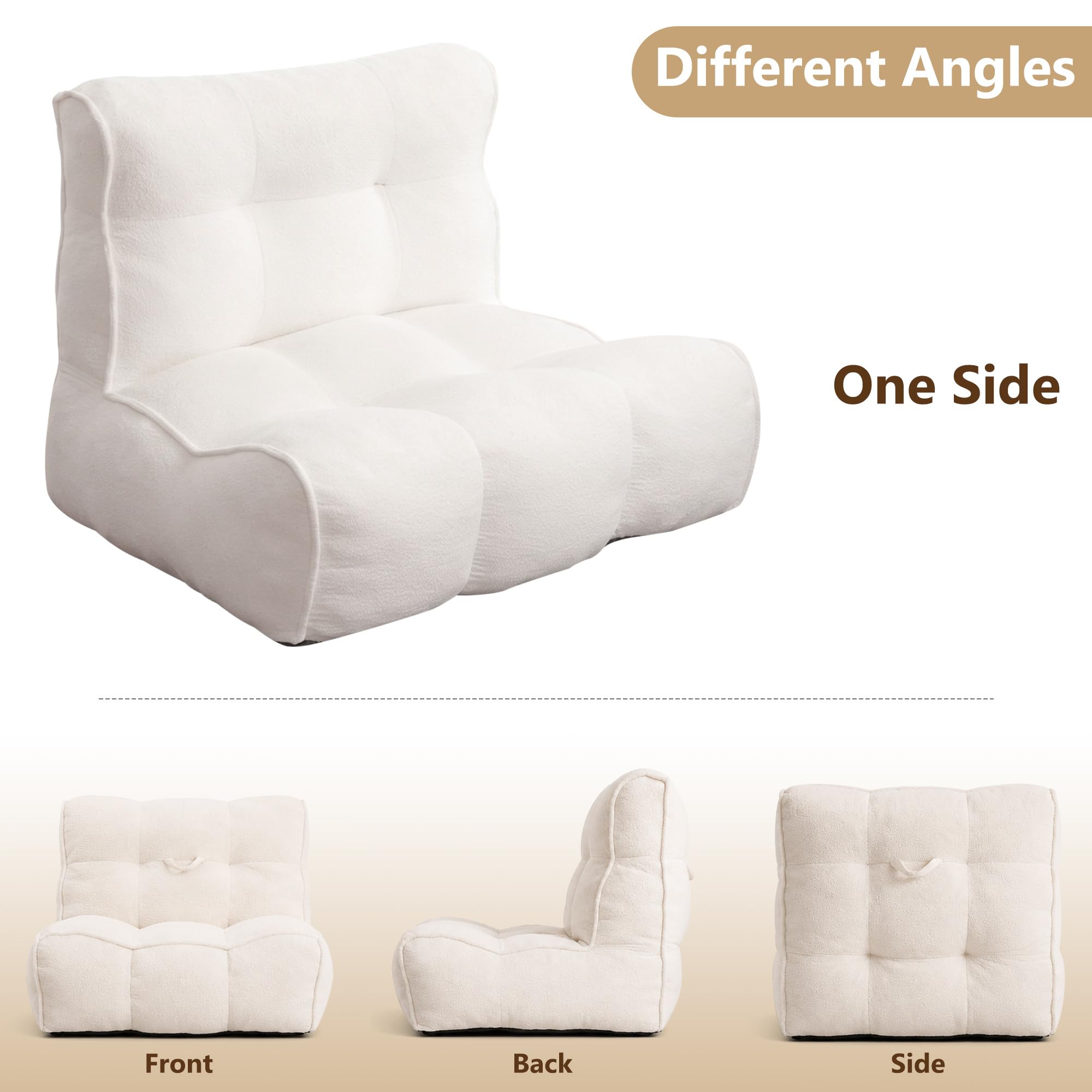 Chenille Bean Bag Floor Couch, Oversized Memory Foam Lazy Sofa, Plush Textured Floor Lounger for Bedroom, Living Room, Dorm & Game Room