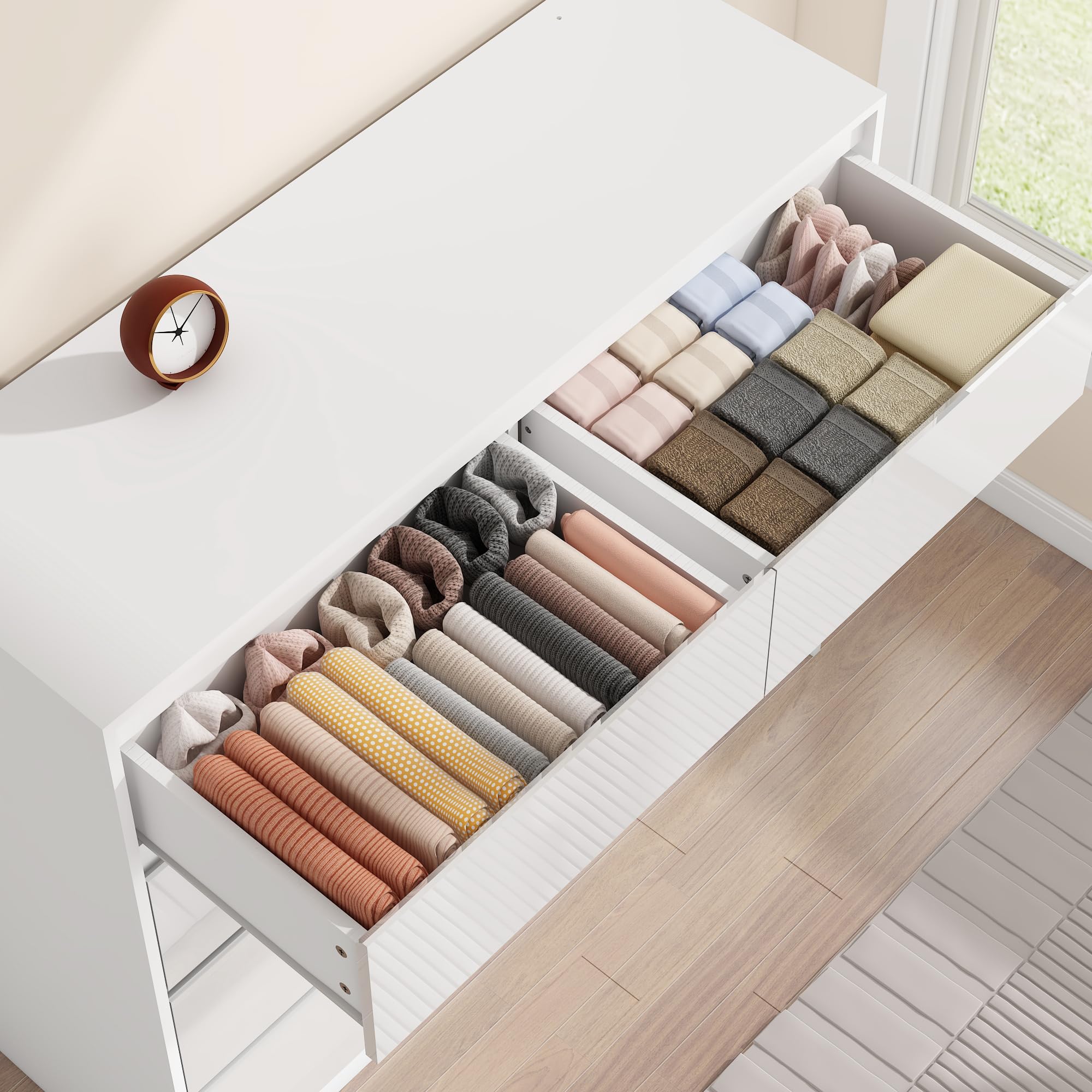 ChVans 8 Drawer Black Dresser for Bedroom, Modern High Gloss 8 Drawers Double Dressers, Wood Chest of Drawer Handle Free,Long Dresser for Bedroom,Living Room,Entryway,Hallway