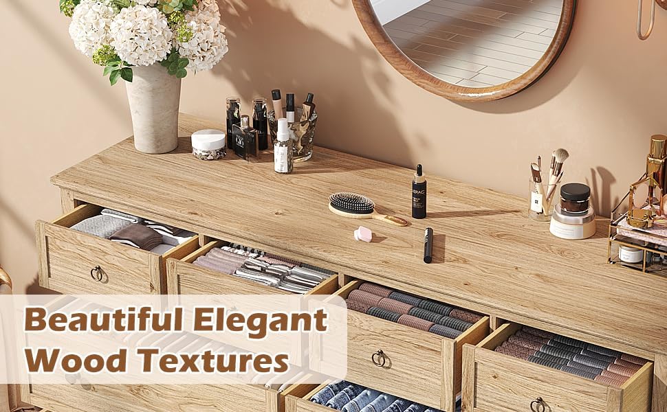 ChVans 65 inch Large Long Drawer Dresser, 8 Drawer Dresser for Bedroom, Modern Farmhouse Wood Wide Chest of Drawers, Storage Dressers for Bedroom, Living Room & Hallway