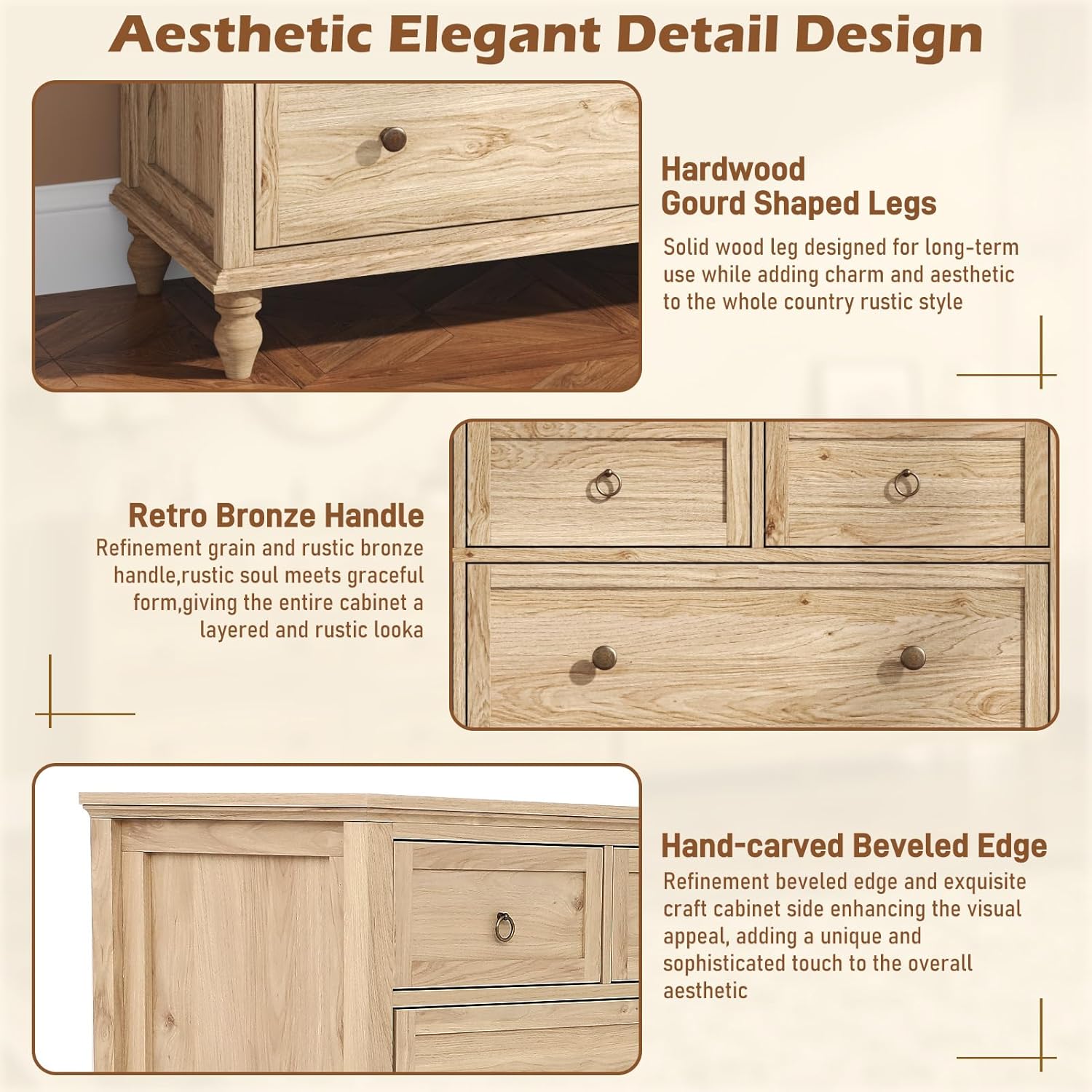 ChVans 65 inch Large Long Drawer Dresser, 8 Drawer Dresser for Bedroom, Modern Farmhouse Wood Wide Chest of Drawers, Storage Dressers for Bedroom, Living Room & Hallway