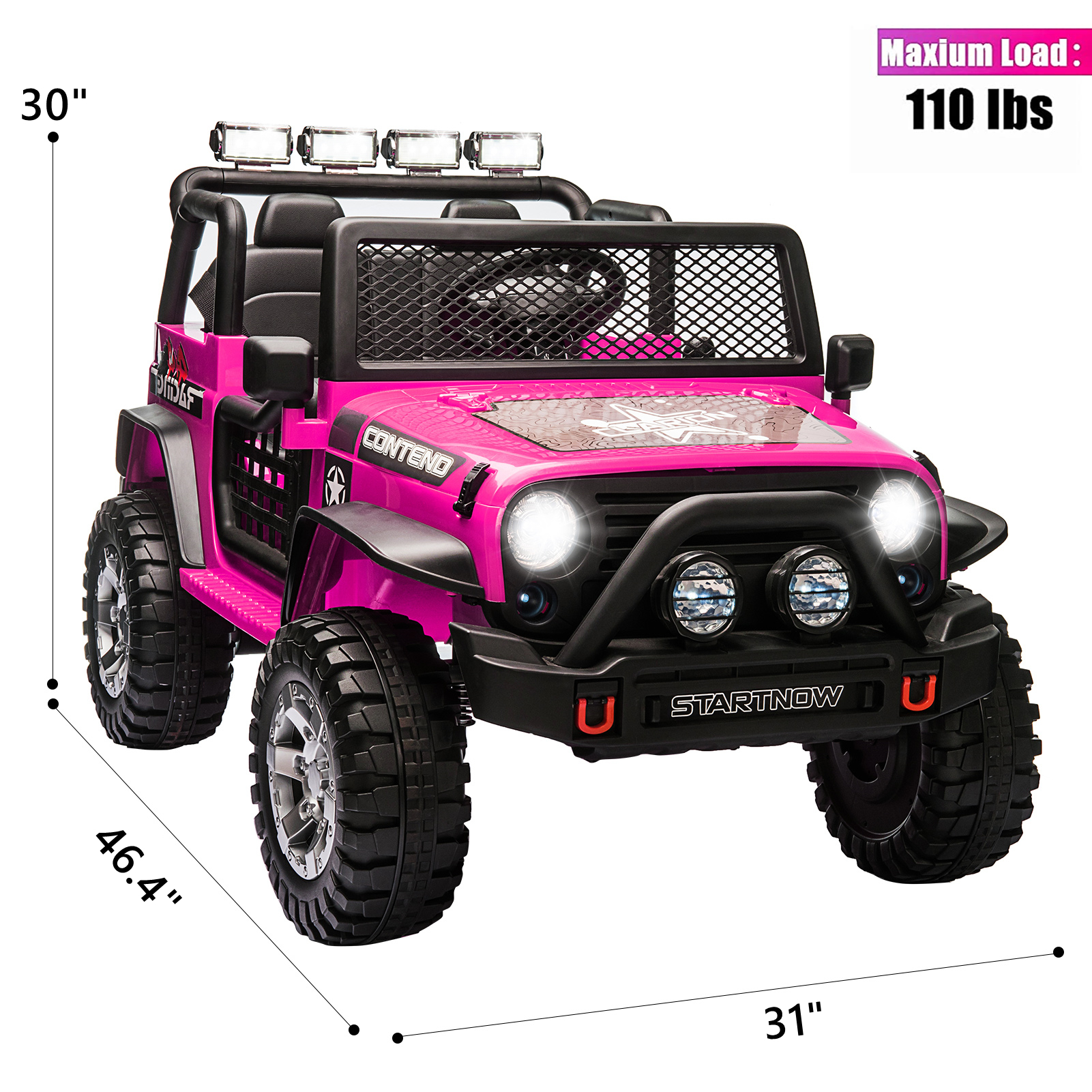 12 V Kids Ride On Truck, 2-Seater Battery Powered Toy Car w/ Remote Control, Spring Suspension, Bluetooth, LED Lights