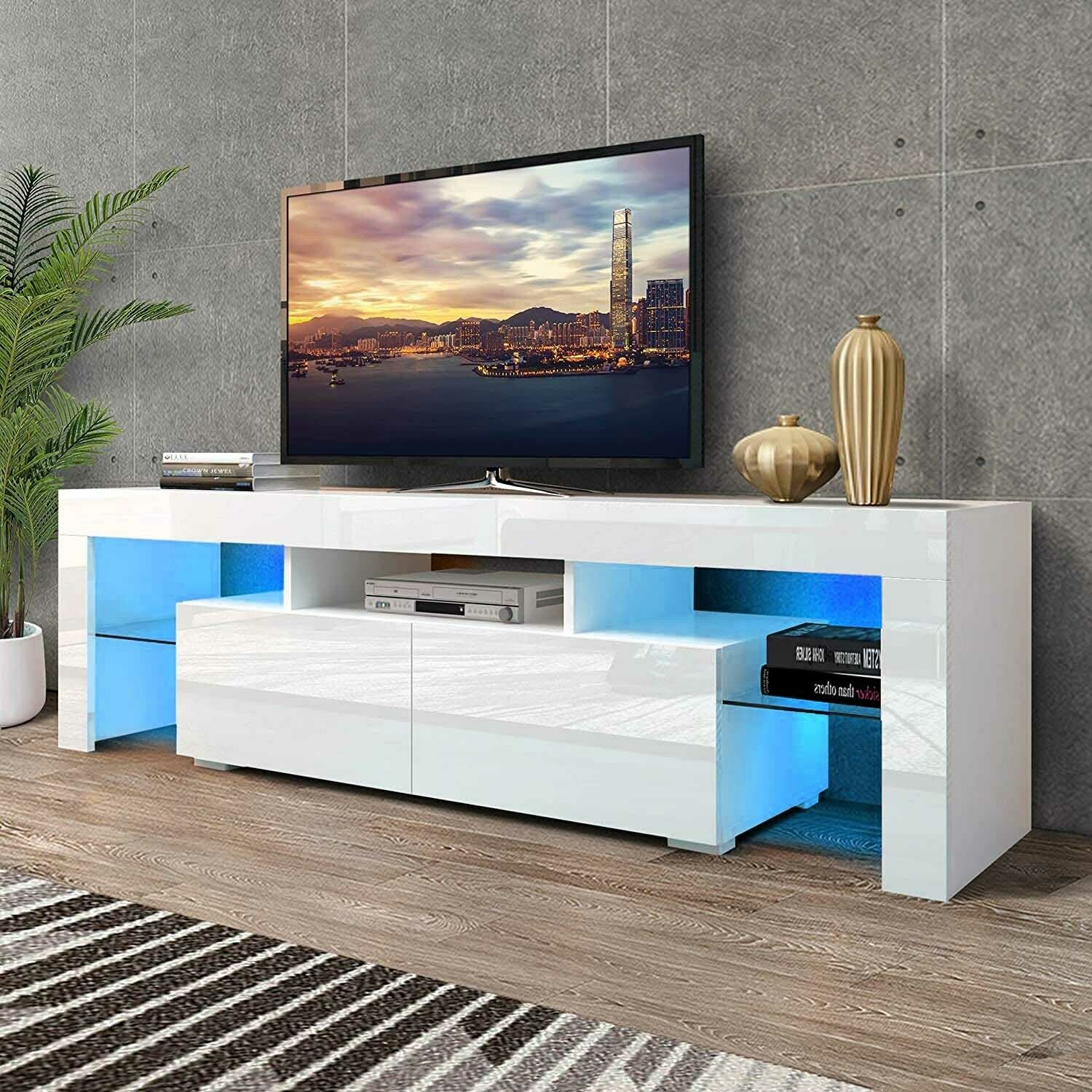 Glossy LED TV Stand Entertainment Cabinet for 70 in TV Media Player Game Console