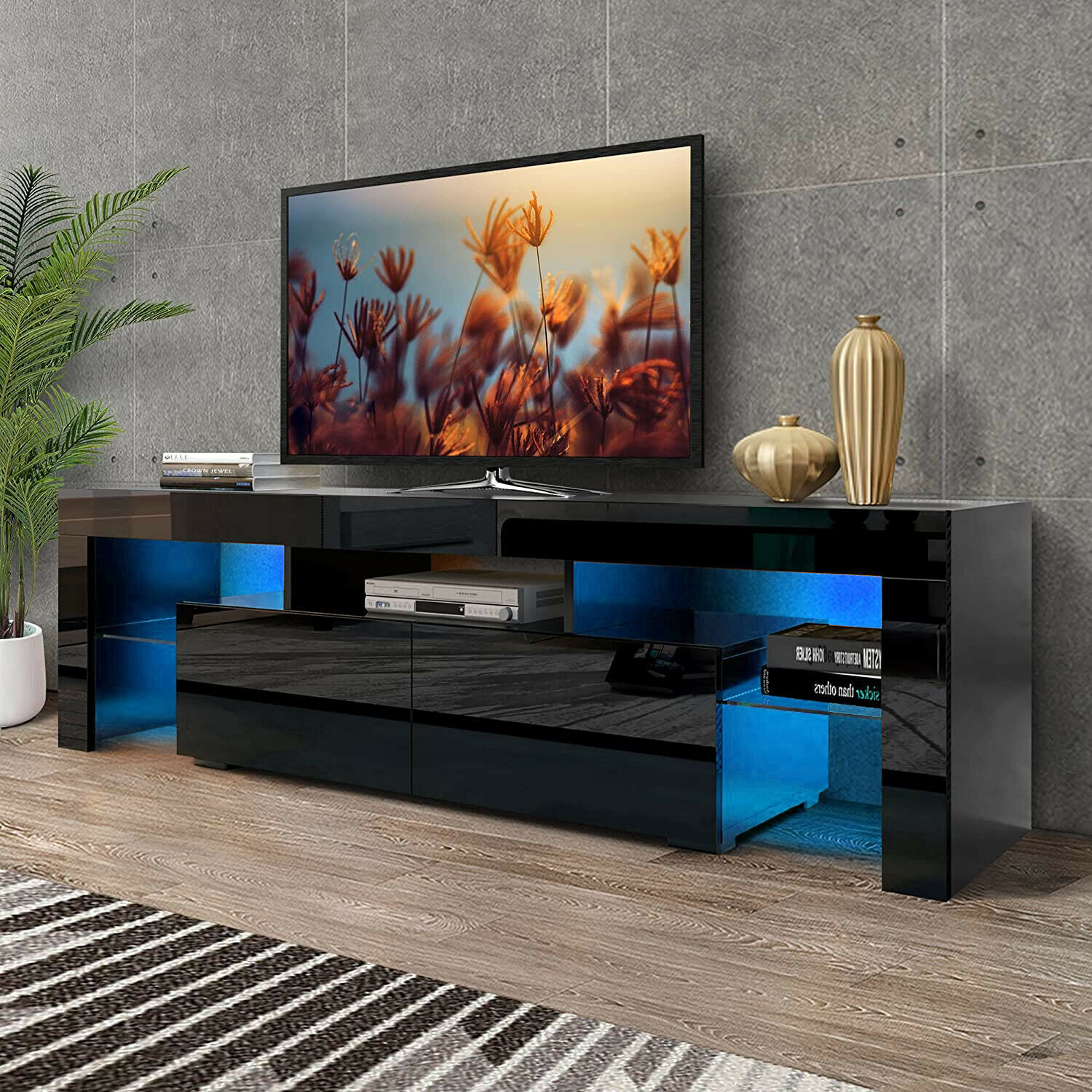 Glossy LED TV Stand Entertainment Cabinet for 70 in TV Media Player Game Console