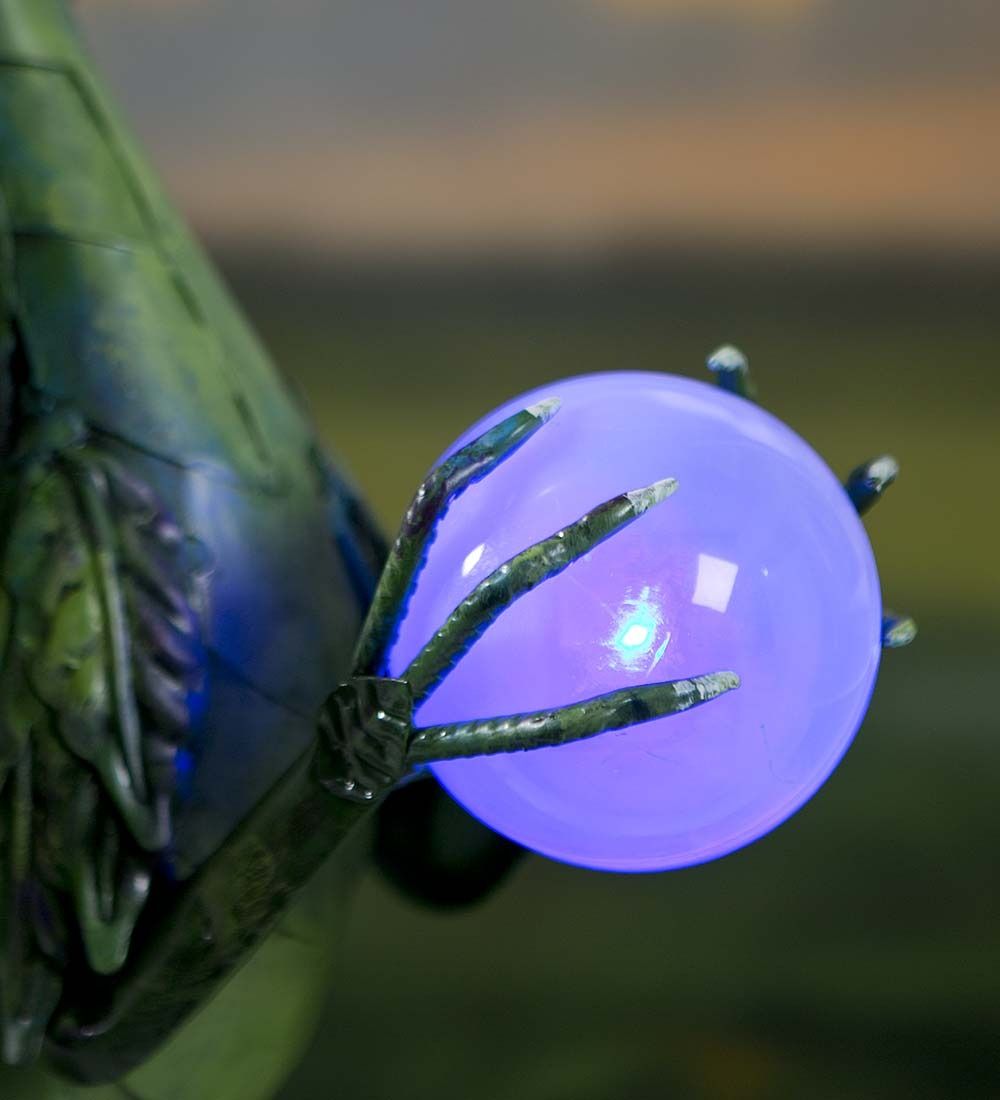 Metal Dragon Statue Holding Solar-Powered Pearl