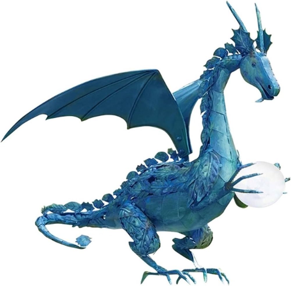Metal Dragon Statue Holding Solar-Powered Pearl