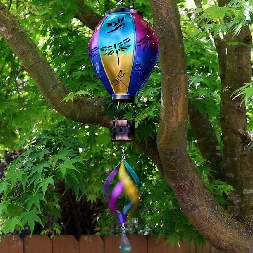 Metal Hot Air Balloon Spinner Solar Lantern - Dragonfly