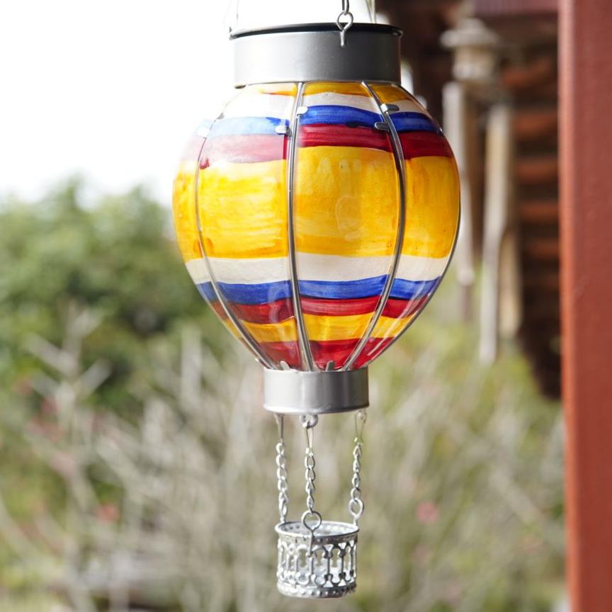 Glass Solar Hot Air Balloon Lantern - Yellow Stripe