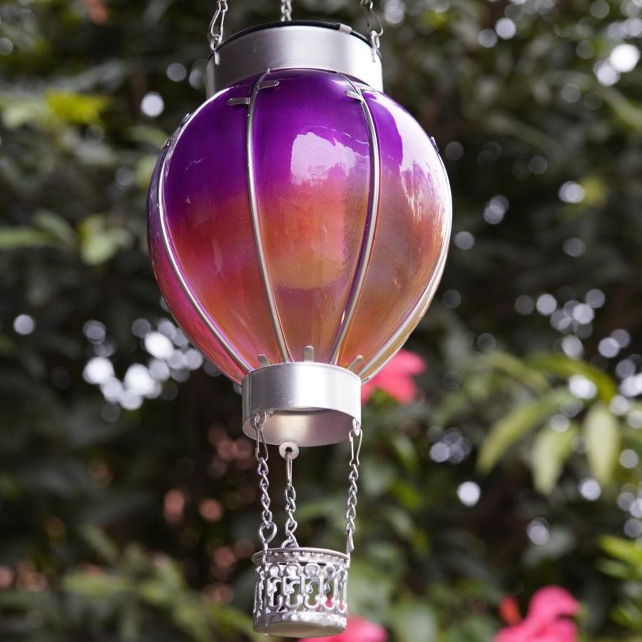 Glass Solar Hot Air Balloon Lantern - Magenta