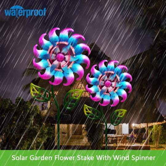 Solar-Powered LED Blue Tornado Windmill