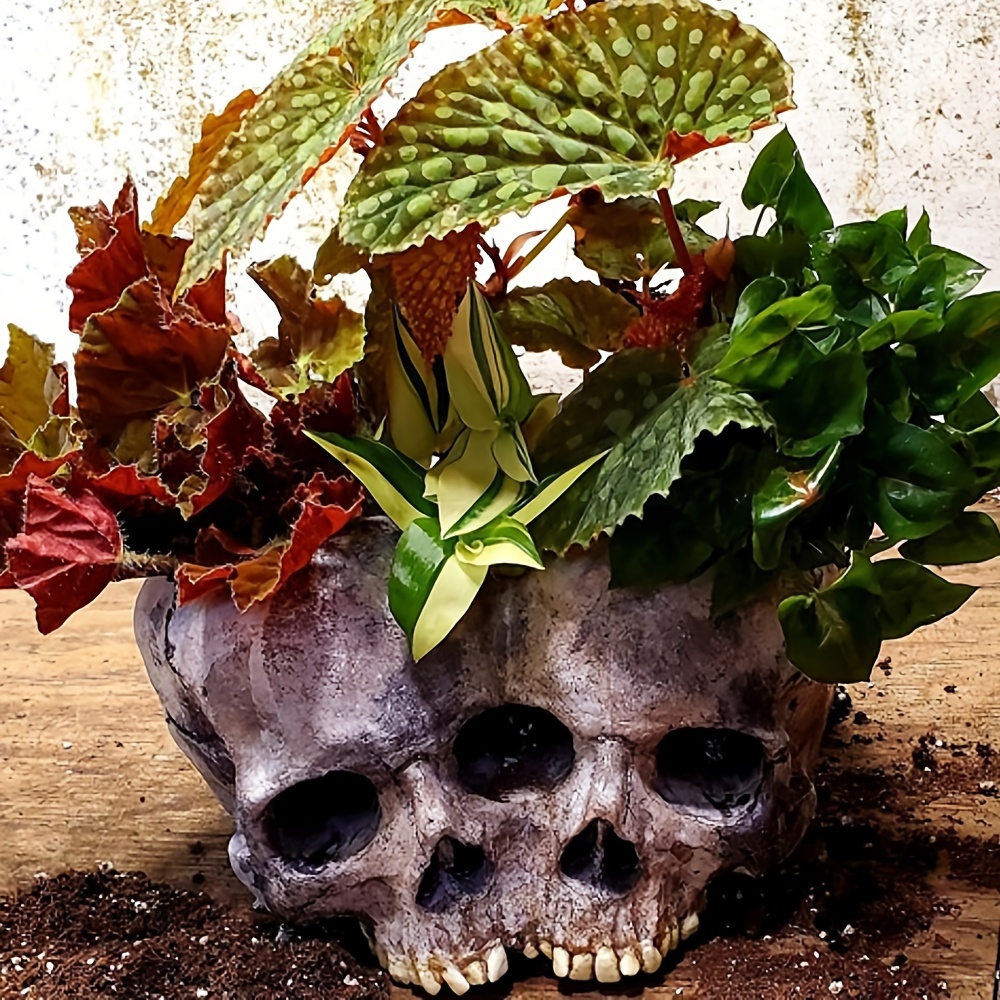 Skull Plant Pot Head Yard Art Outdoor And Garden Decor