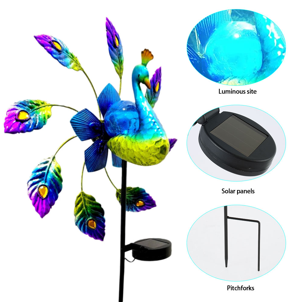 Solar LED Light Windmill Peacock Art Wind Spinner 