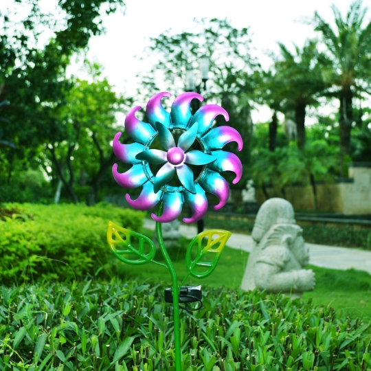 Solar-Powered LED Blue Tornado Windmill