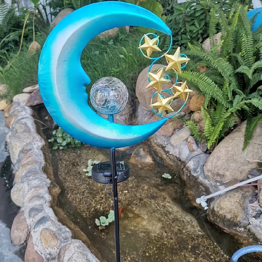 Solar Outdoor Lights Garden Decor, Iron Art, Blue Moon, Star Ground, Outdoor Waterproof Patio Decor Pathway Landscape Lights